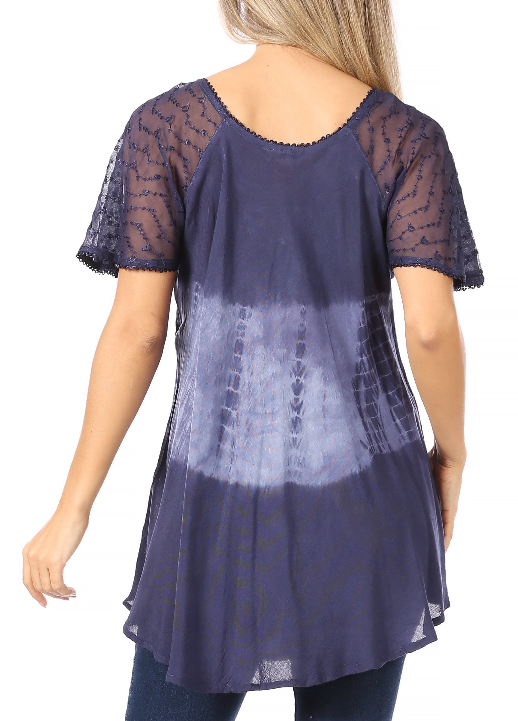 Sakkas Parisa Casual Summer Short Sleeve Top Blouse with Corset and Embroidery - Buy One Get One