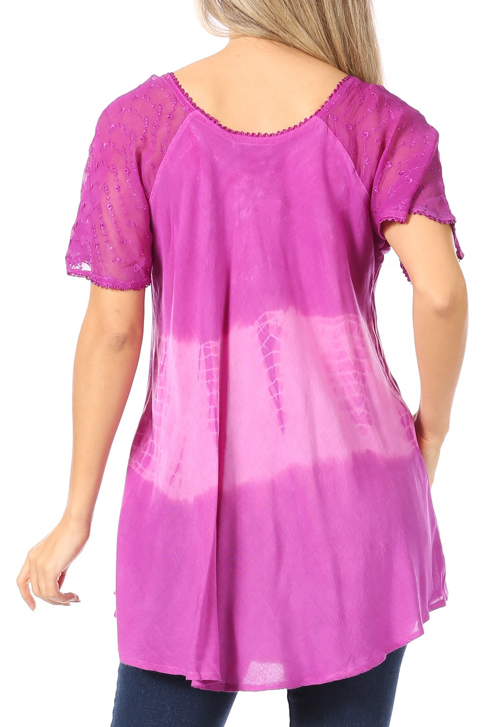 Sakkas Parisa Casual Summer Short Sleeve Top Blouse with Corset and Embroidery - Buy One Get One