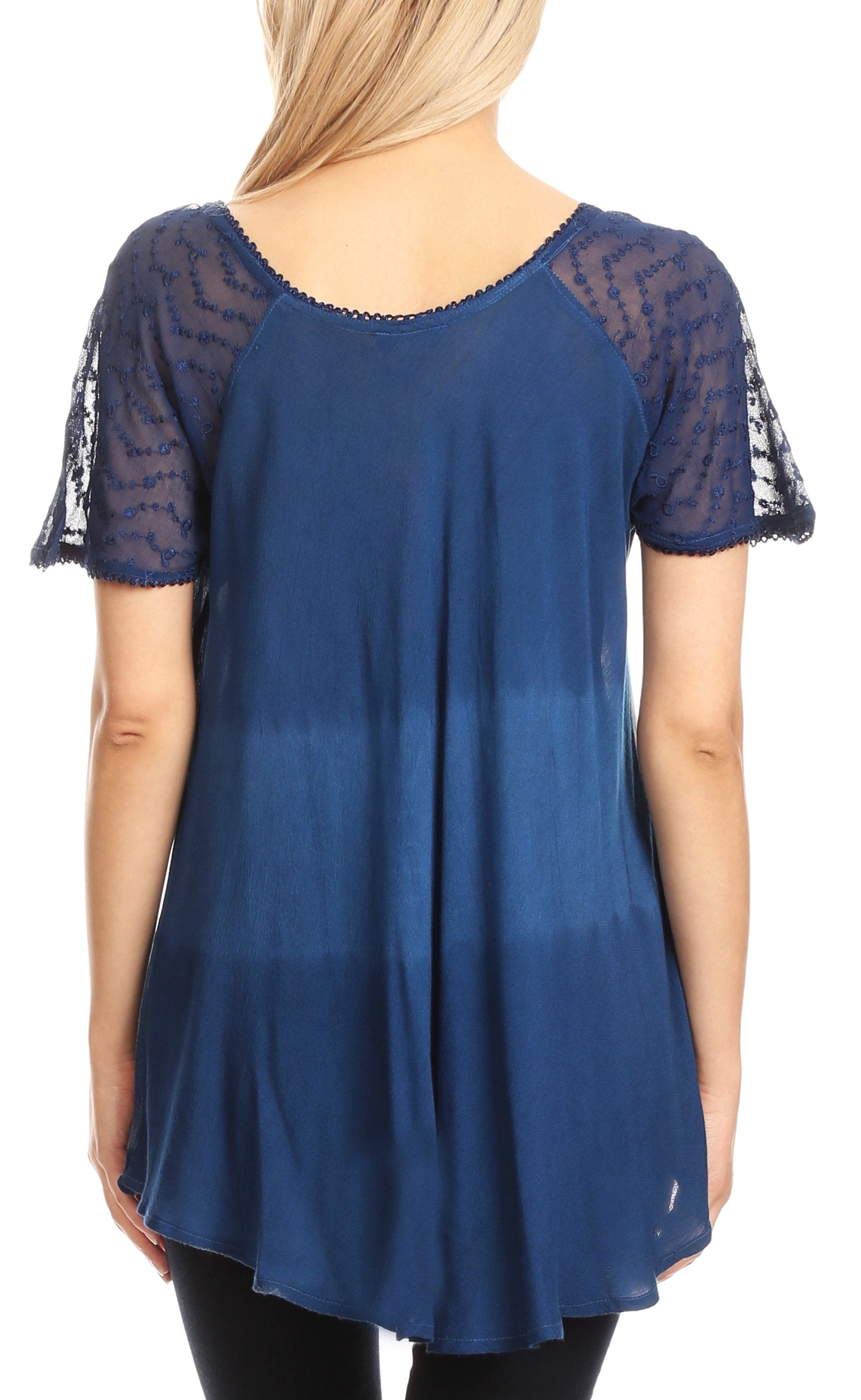 Sakkas Parisa Casual Summer Short Sleeve Top Blouse with Corset and Embroidery - Buy One Get One