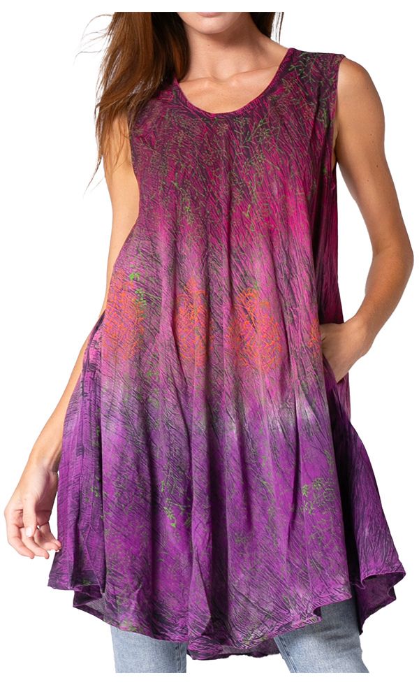 Sakkas Isabela Womens Everyday Summer Sleeveless Tank Top Tie-dye & Block Print