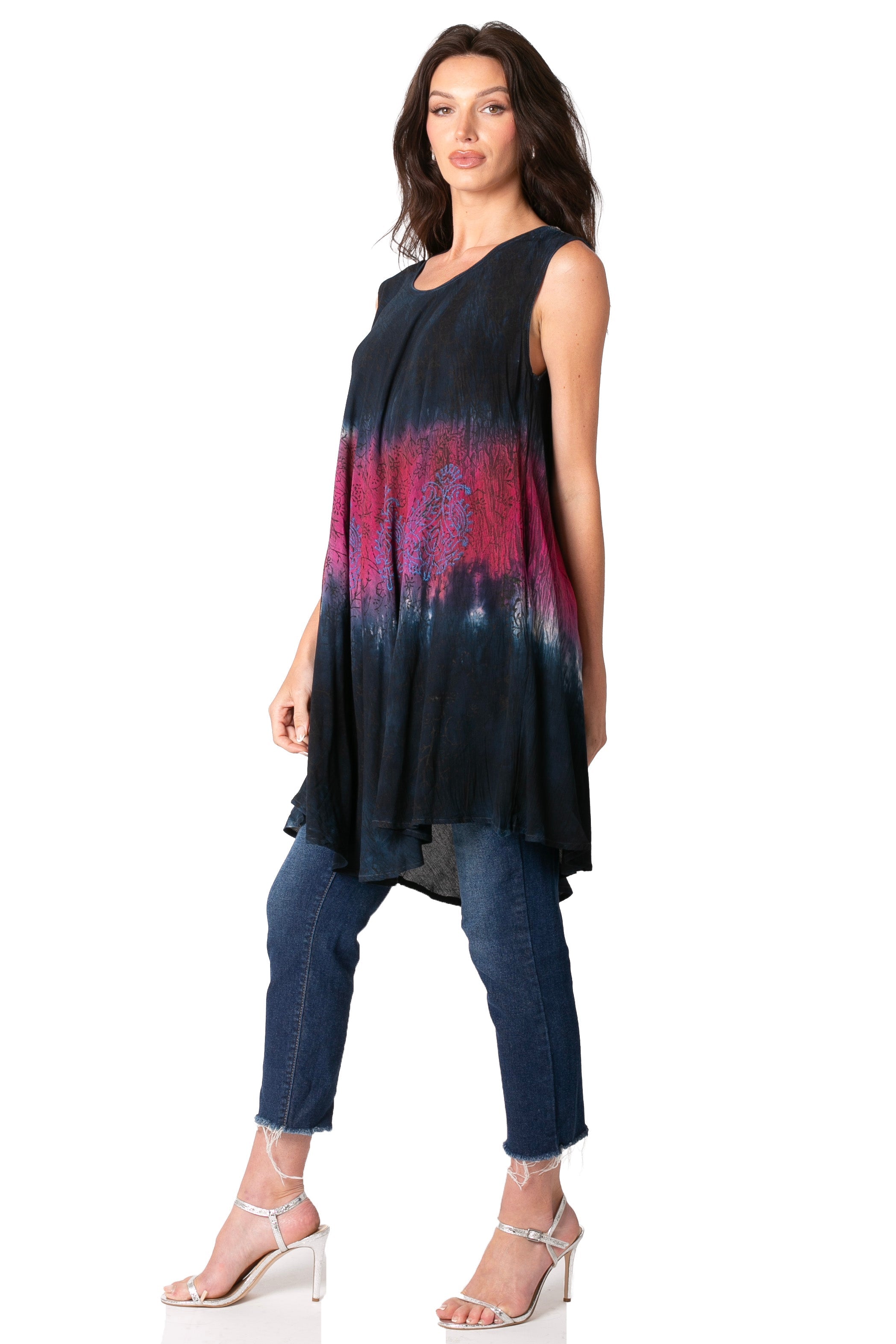 Sakkas Isabela Womens Everyday Summer Sleeveless Tank Top Tie-dye & Block Print