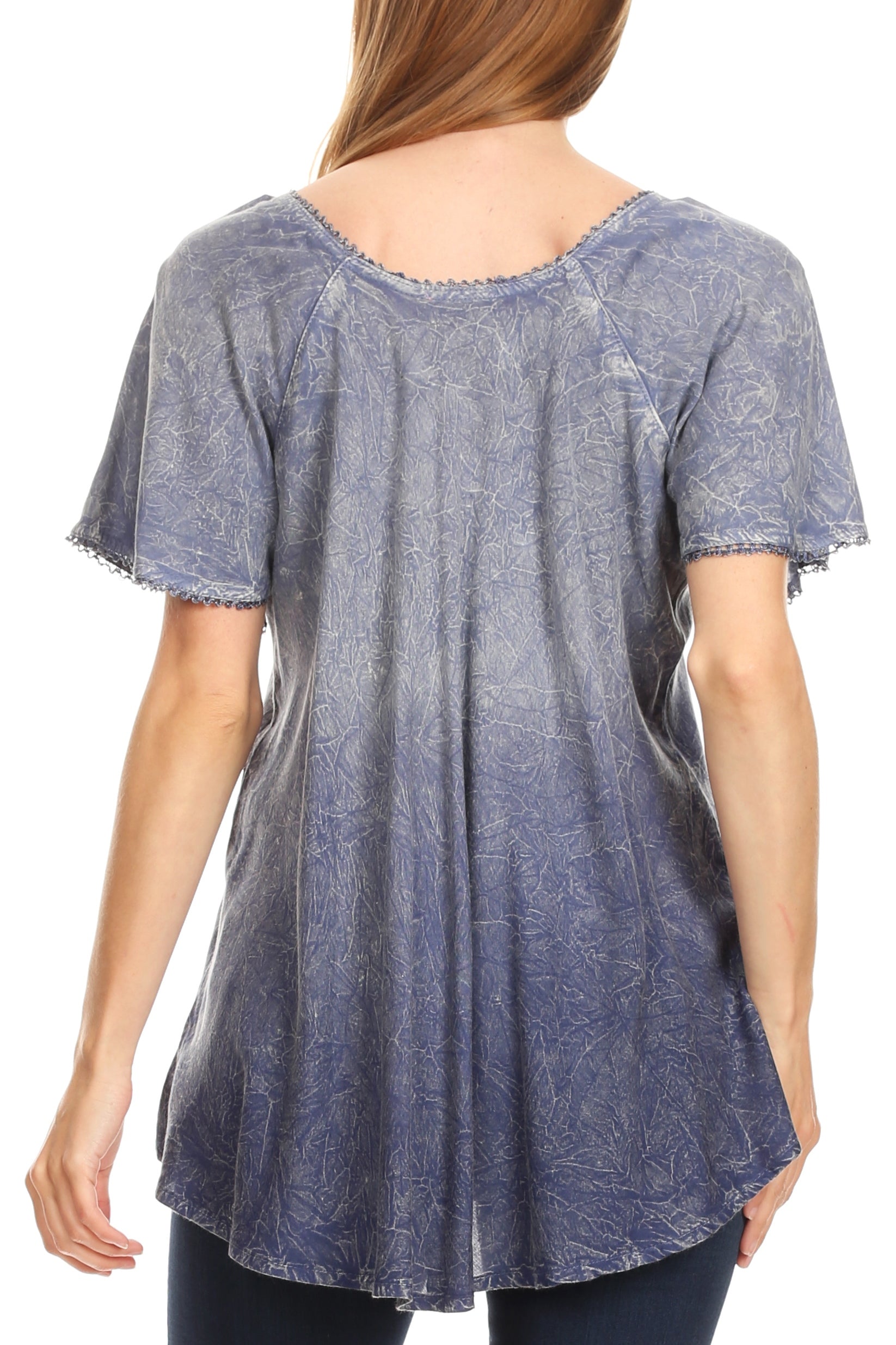 Sakkas Donna Women's Casual Lace Short Sleeve Tie Dye Corset Loose Top Blouse