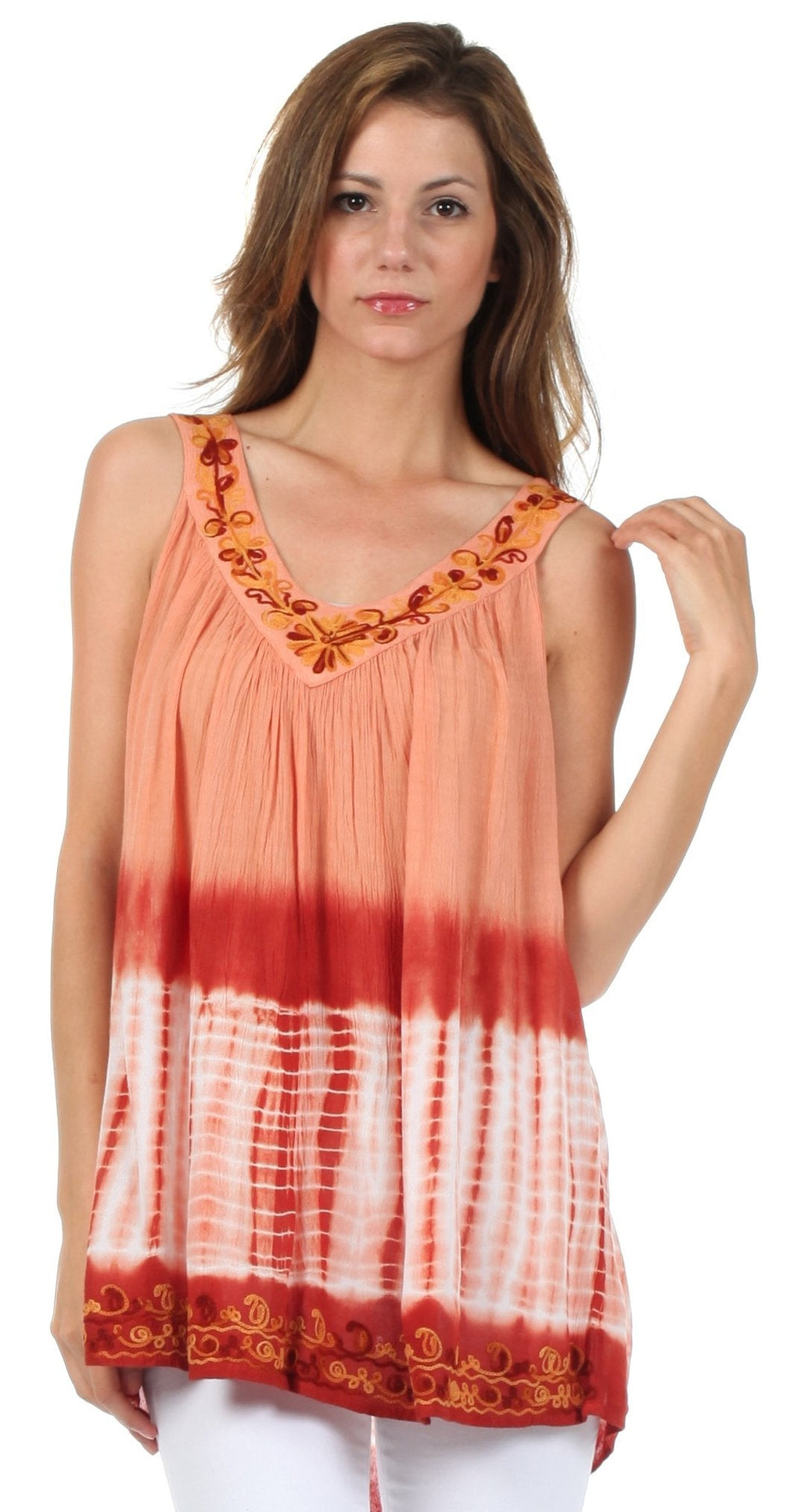 Sakkas Ombre Tie Dye Gauzy Crepe Sleeveless Relaxed Fit Top / Blouse