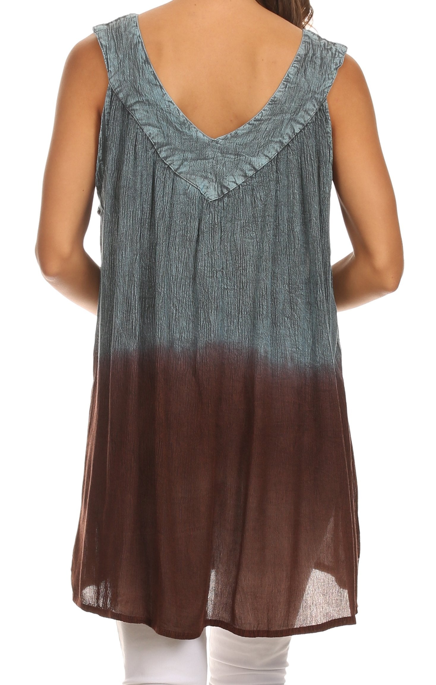 Sakkas Merida Ombre Relaxed Fit Sleeveless V-Neck Blouse