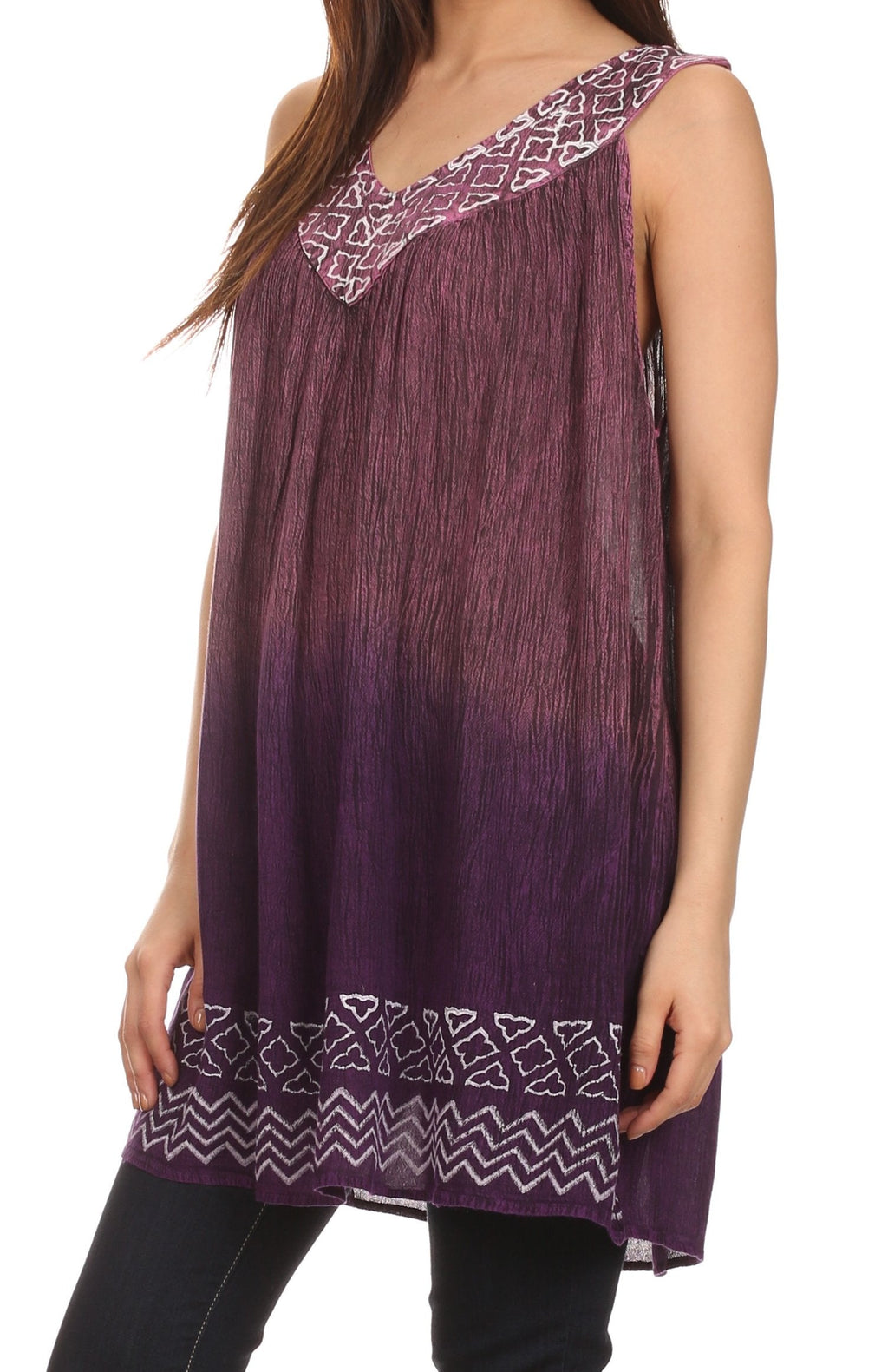 Sakkas Merida Ombre Relaxed Fit Sleeveless V-Neck Blouse