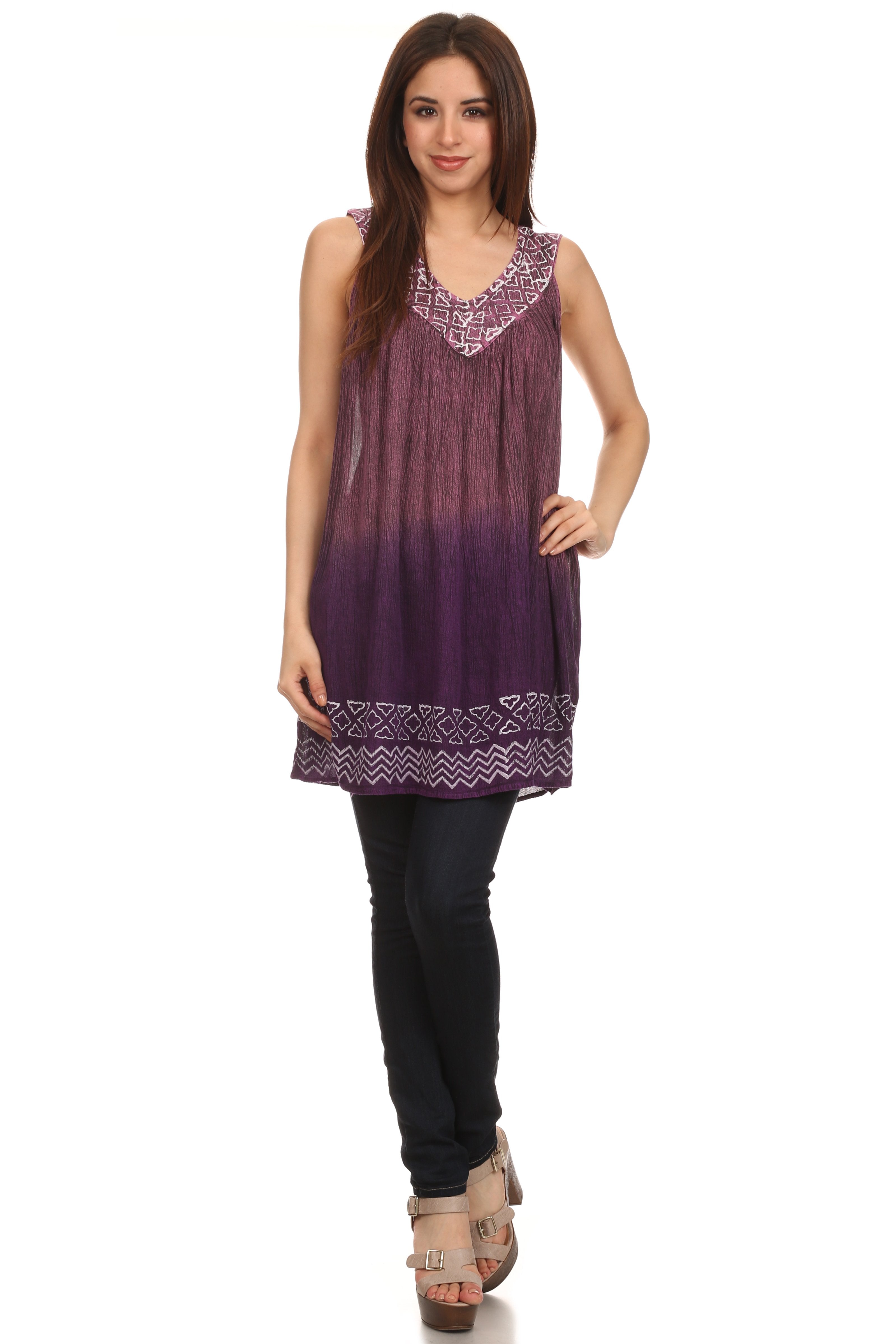 Sakkas Merida Ombre Relaxed Fit Sleeveless V-Neck Blouse