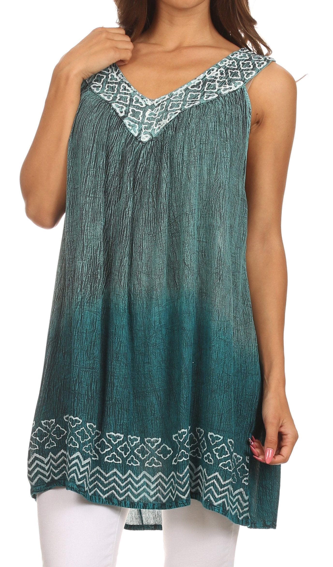 Sakkas Merida Ombre Relaxed Fit Sleeveless V-Neck Blouse