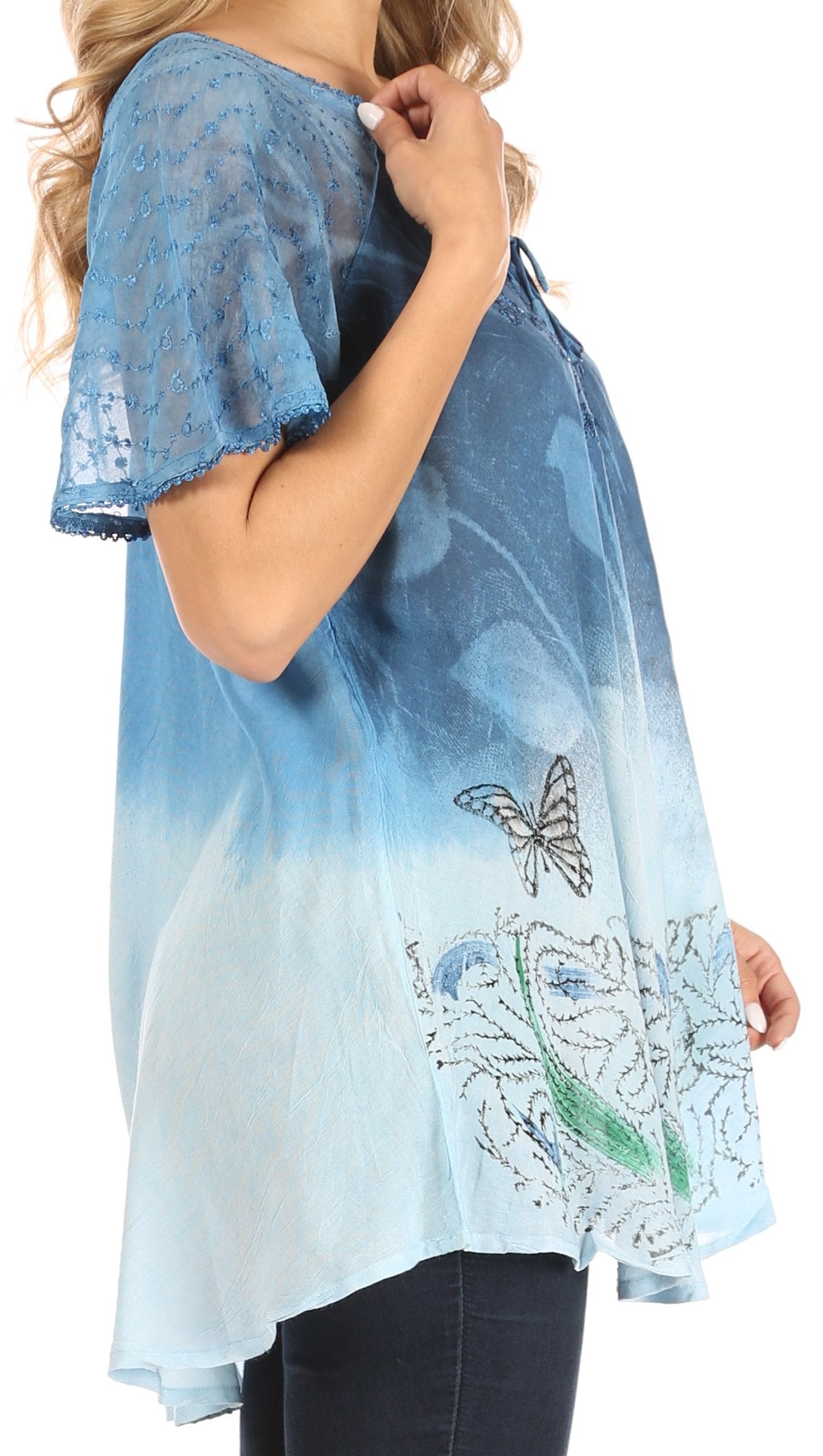 Sakkas Petra Women's Casual Loose Flared Corset Short Sleeve Lace Blouse Top Tunic - Buy One Get One Free