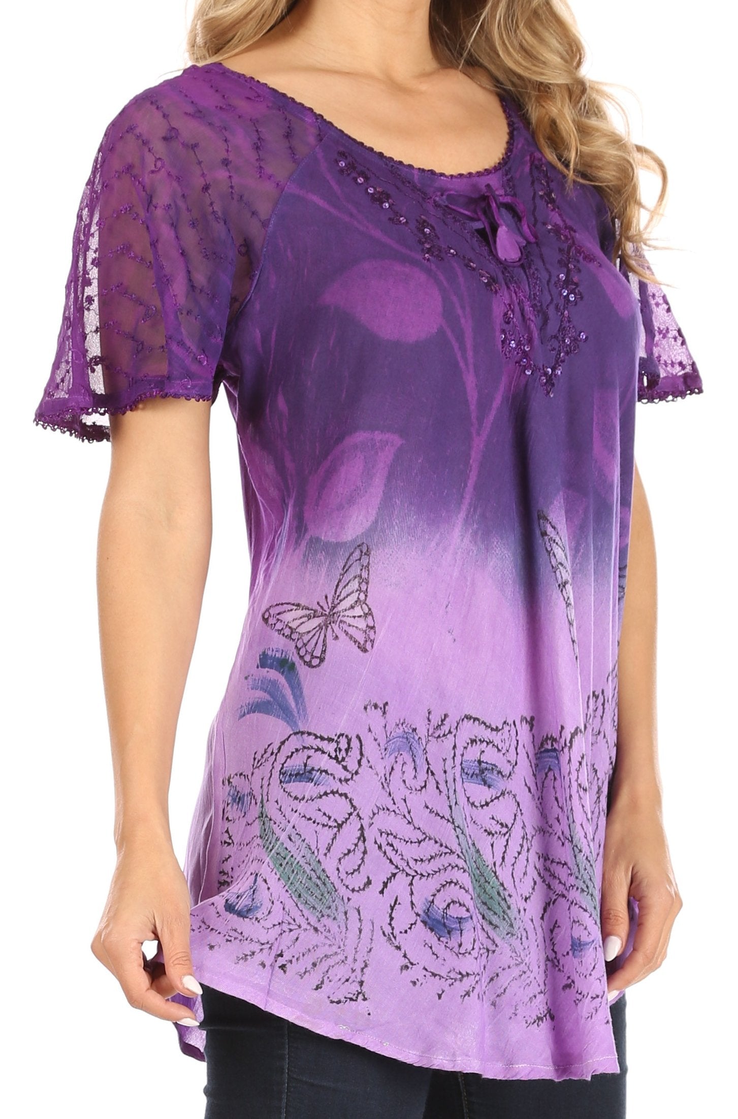 Sakkas Petra Women's Casual Loose Flared Corset Short Sleeve Lace Blouse Top Tunic - Buy One Get One Free