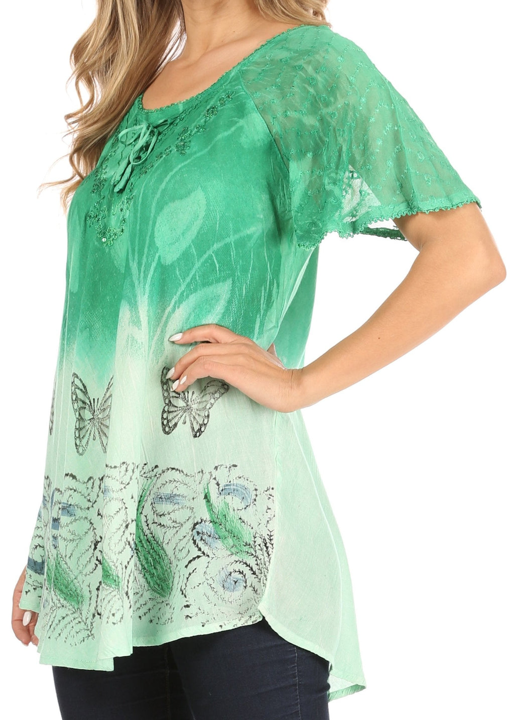Sakkas Petra Women's Casual Loose Flared Corset Short Sleeve Lace Blouse Top Tunic - Buy One Get One Free