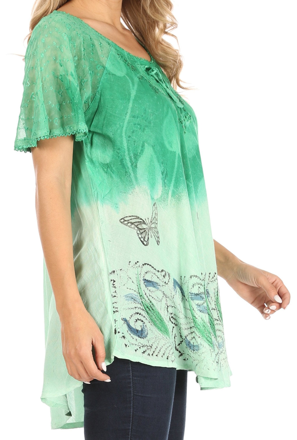 Sakkas Petra Women's Casual Loose Flared Corset Short Sleeve Lace Blouse Top Tunic - Buy One Get One Free