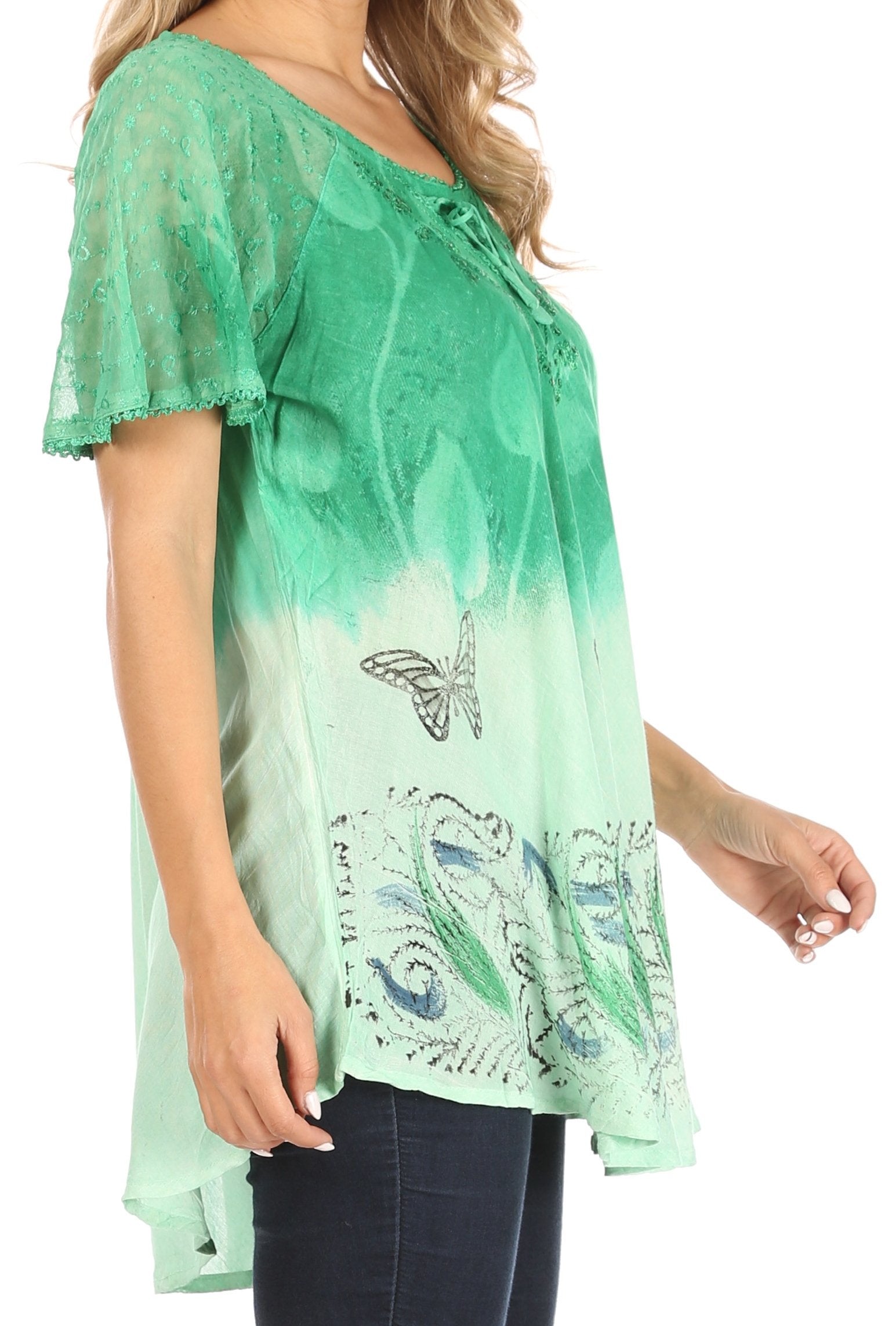 Sakkas Petra Women's Casual Loose Flared Corset Short Sleeve Lace Blouse Top Tunic - Buy One Get One Free
