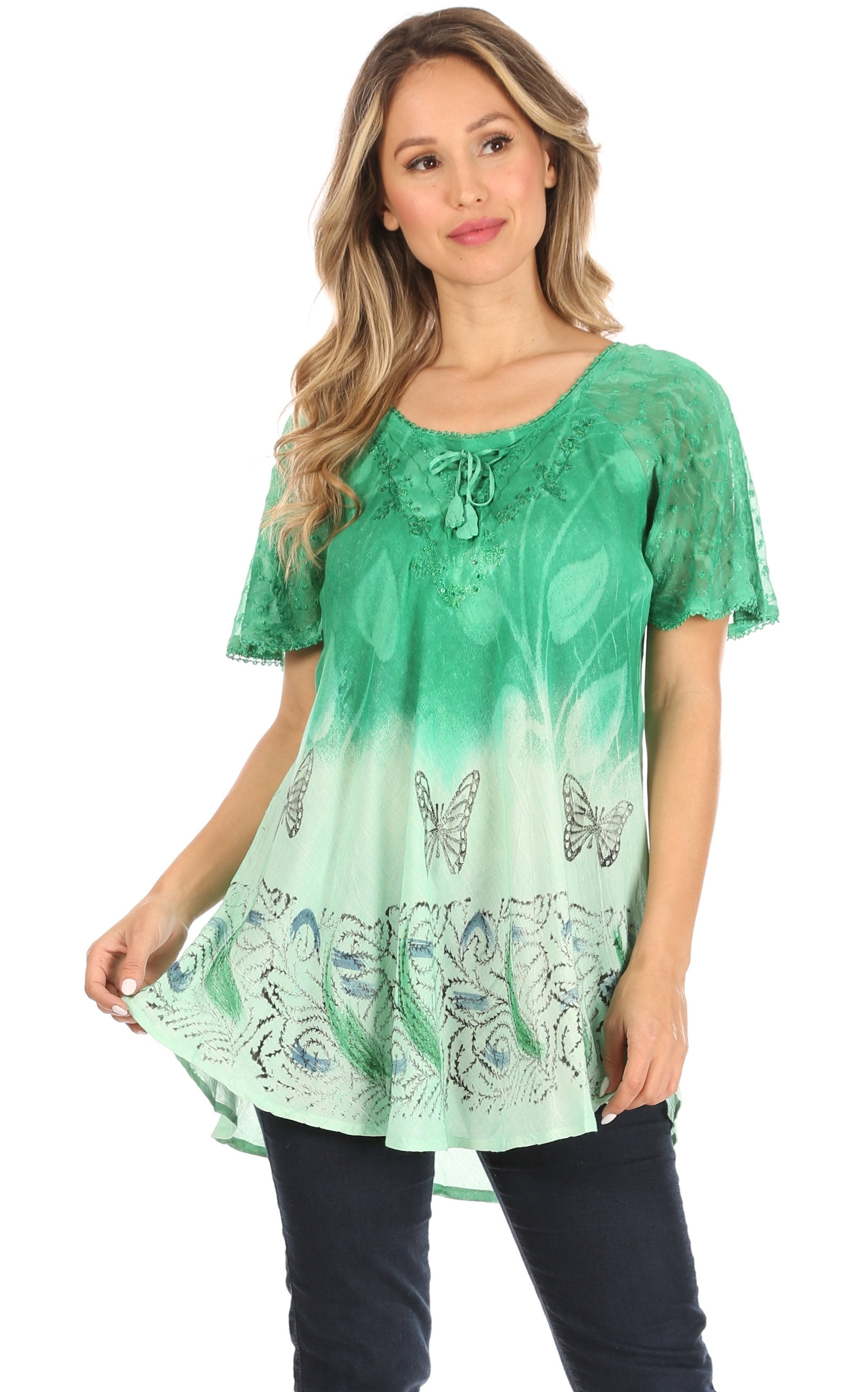 Sakkas Petra Women's Casual Loose Flared Corset Short Sleeve Lace Blouse Top Tunic - Buy One Get One Free