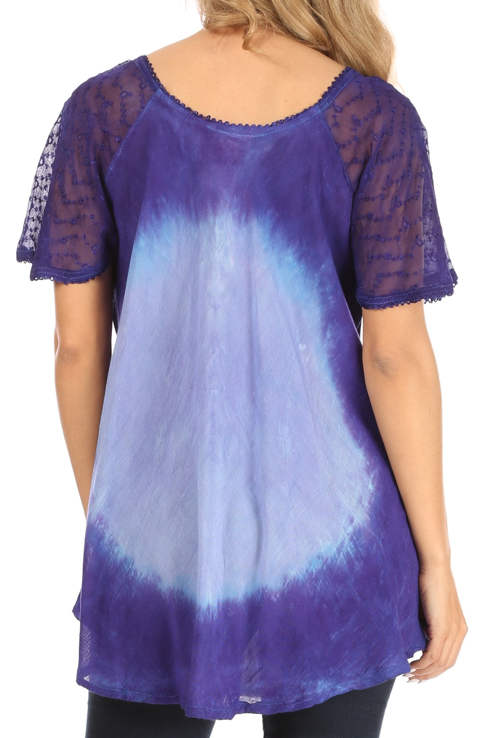 Sakkas Petra Women's Casual Loose Flared Corset Short Sleeve Lace Blouse Top Tunic - Buy One Get One Free