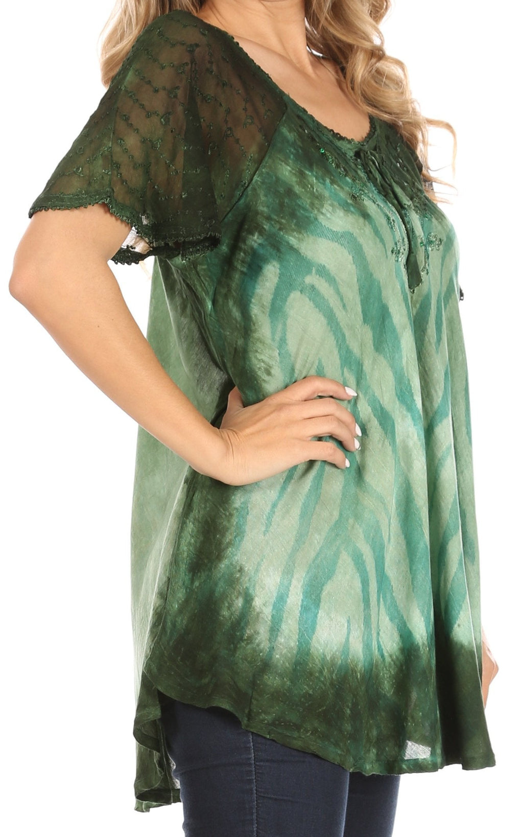 Sakkas Petra Women's Casual Loose Flared Corset Short Sleeve Lace Blouse Top Tunic - Buy One Get One Free