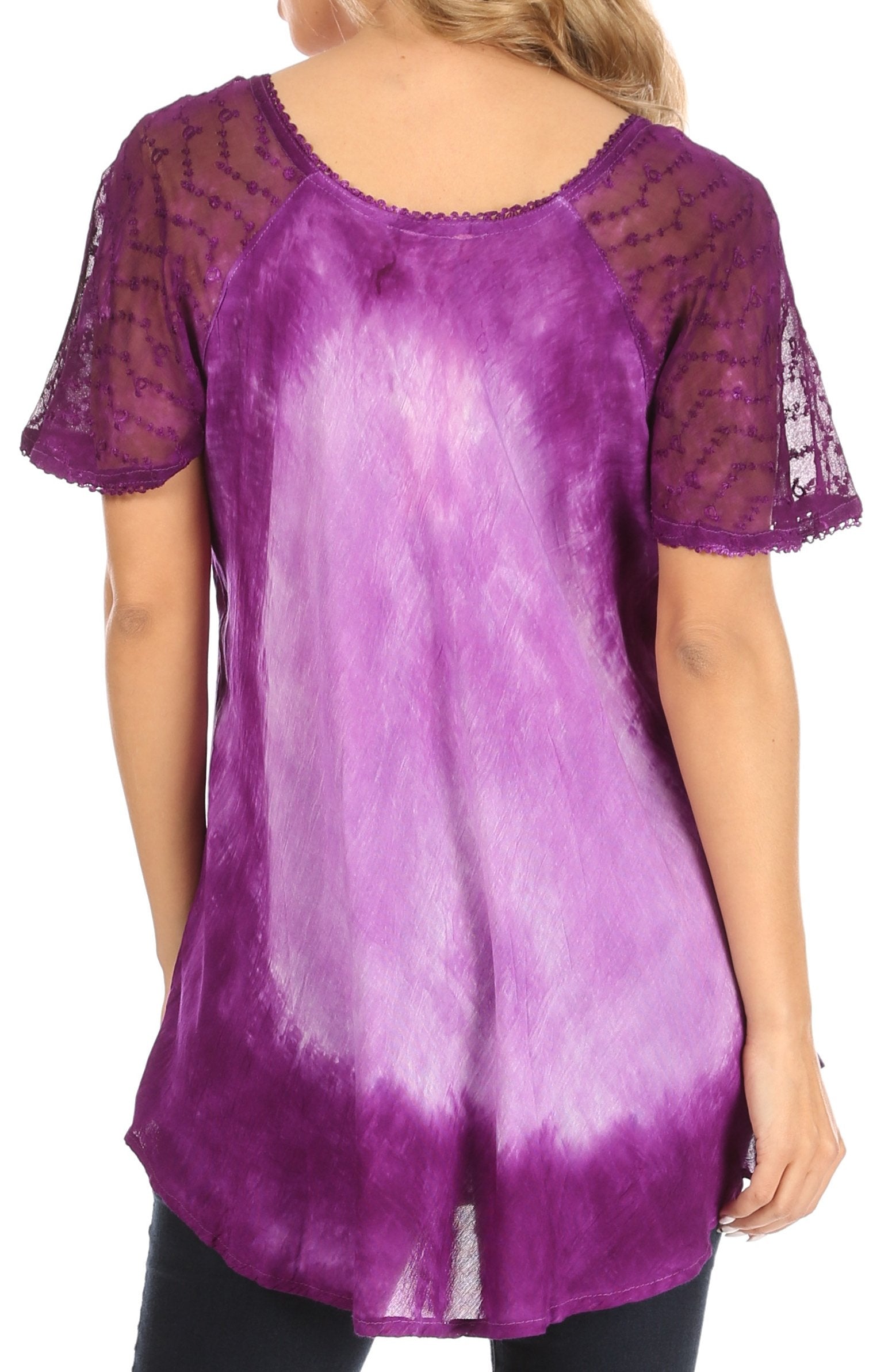 Sakkas Petra Women's Casual Loose Flared Corset Short Sleeve Lace Blouse Top Tunic - Buy One Get One Free