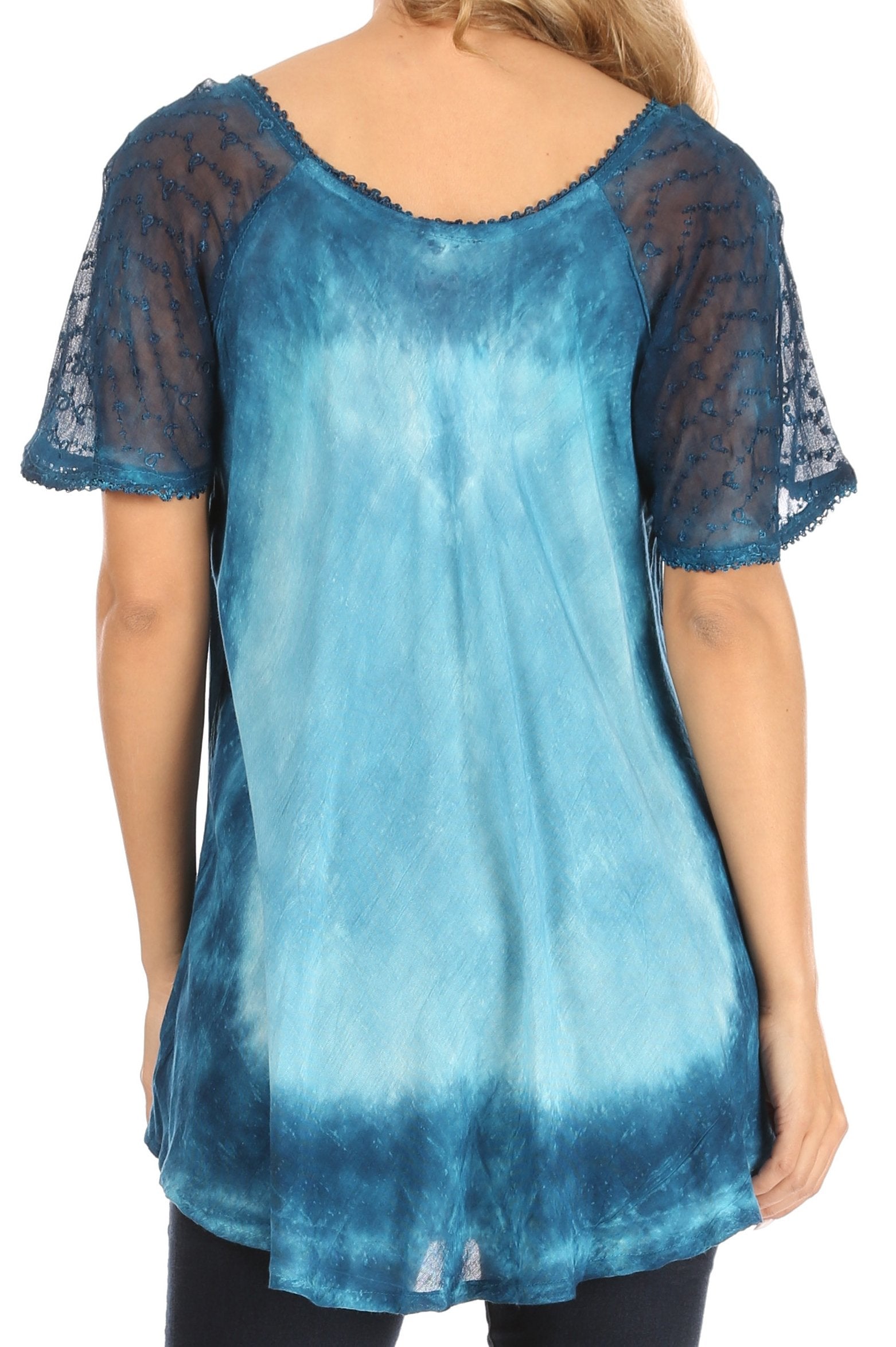Sakkas Petra Women's Casual Loose Flared Corset Short Sleeve Lace Blouse Top Tunic - Buy One Get One Free