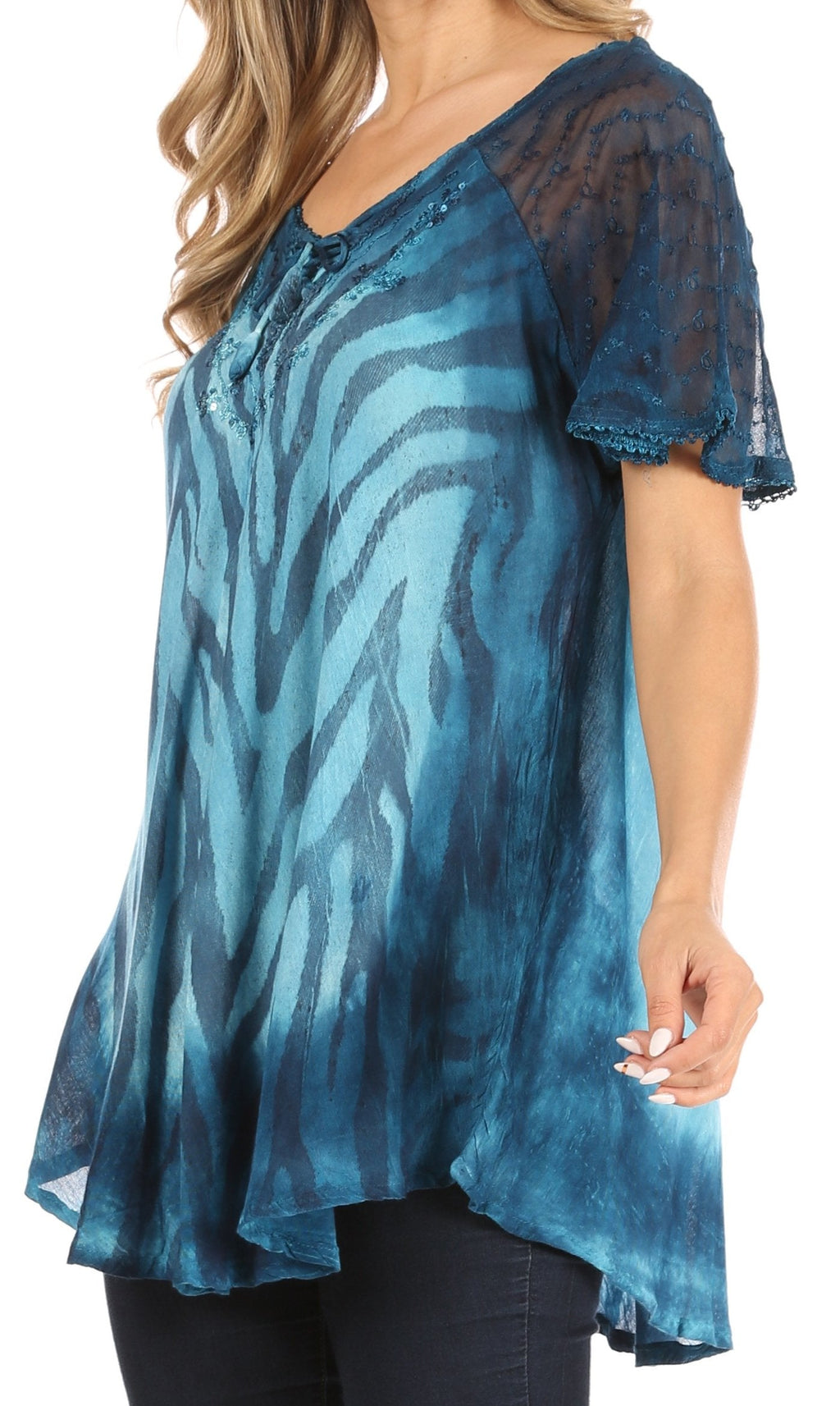 Sakkas Petra Women's Casual Loose Flared Corset Short Sleeve Lace Blouse Top Tunic - Buy One Get One Free