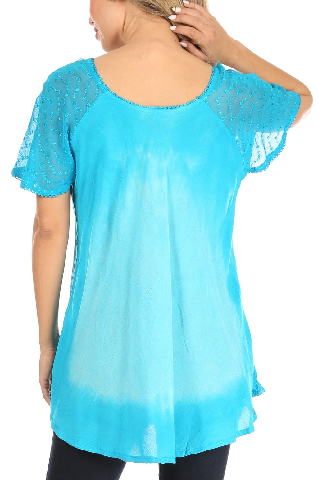Sakkas Petra Women's Casual Loose Flared Corset Short Sleeve Lace Blouse Top Tunic - Buy One Get One Free