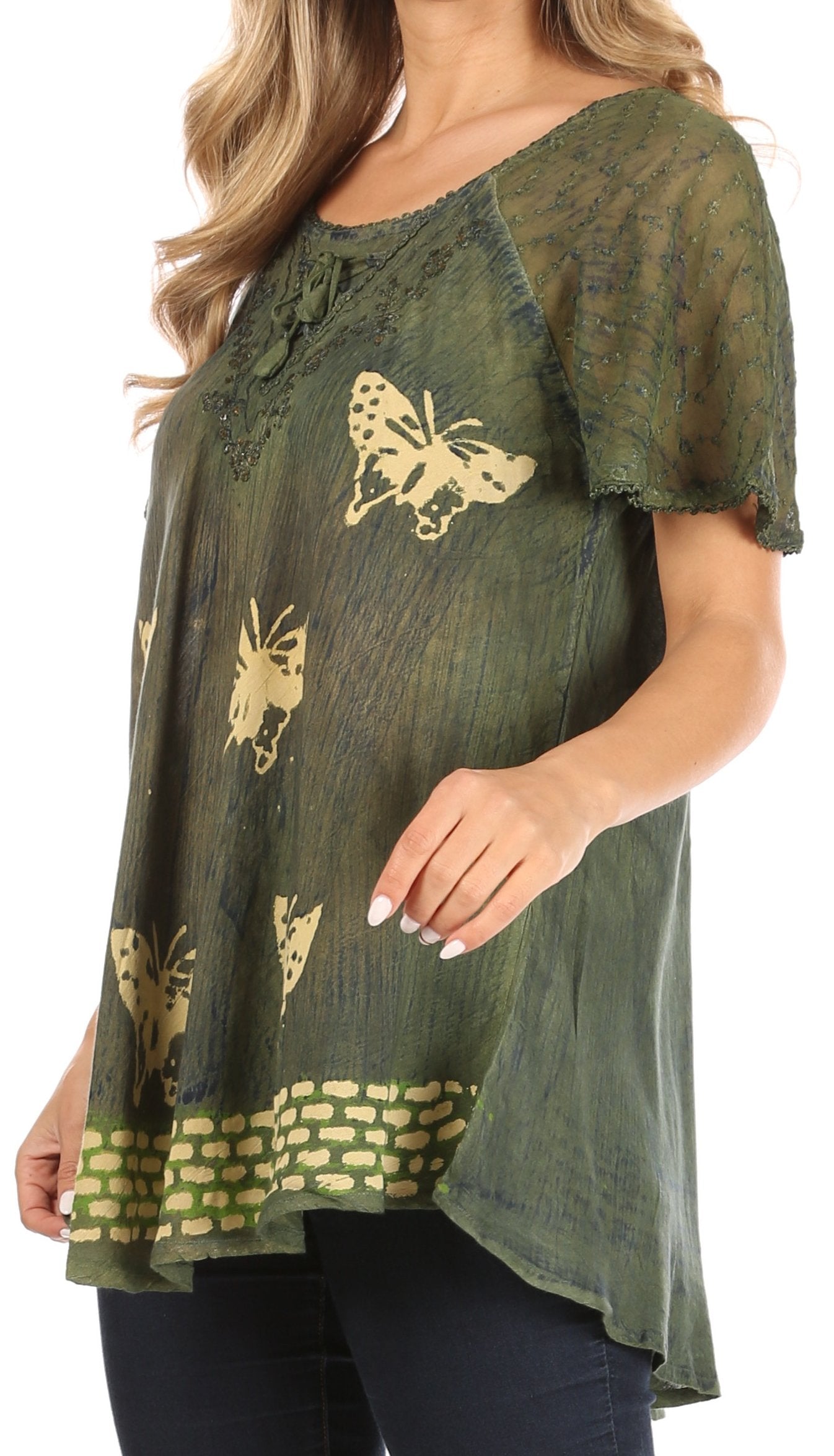 Sakkas Petra Women's Casual Loose Flared Corset Short Sleeve Lace Blouse Top Tunic - Buy One Get One Free