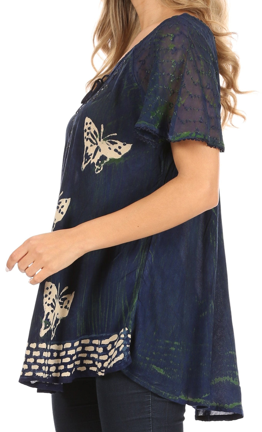 Sakkas Petra Women's Casual Loose Flared Corset Short Sleeve Lace Blouse Top Tunic - Buy One Get One Free