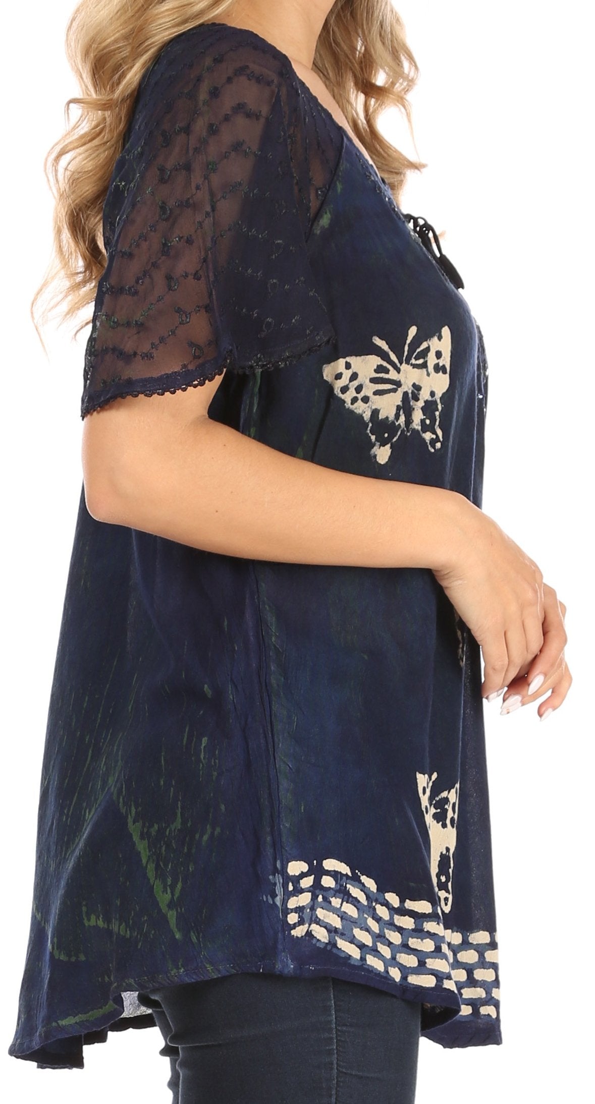Sakkas Petra Women's Casual Loose Flared Corset Short Sleeve Lace Blouse Top Tunic - Buy One Get One Free