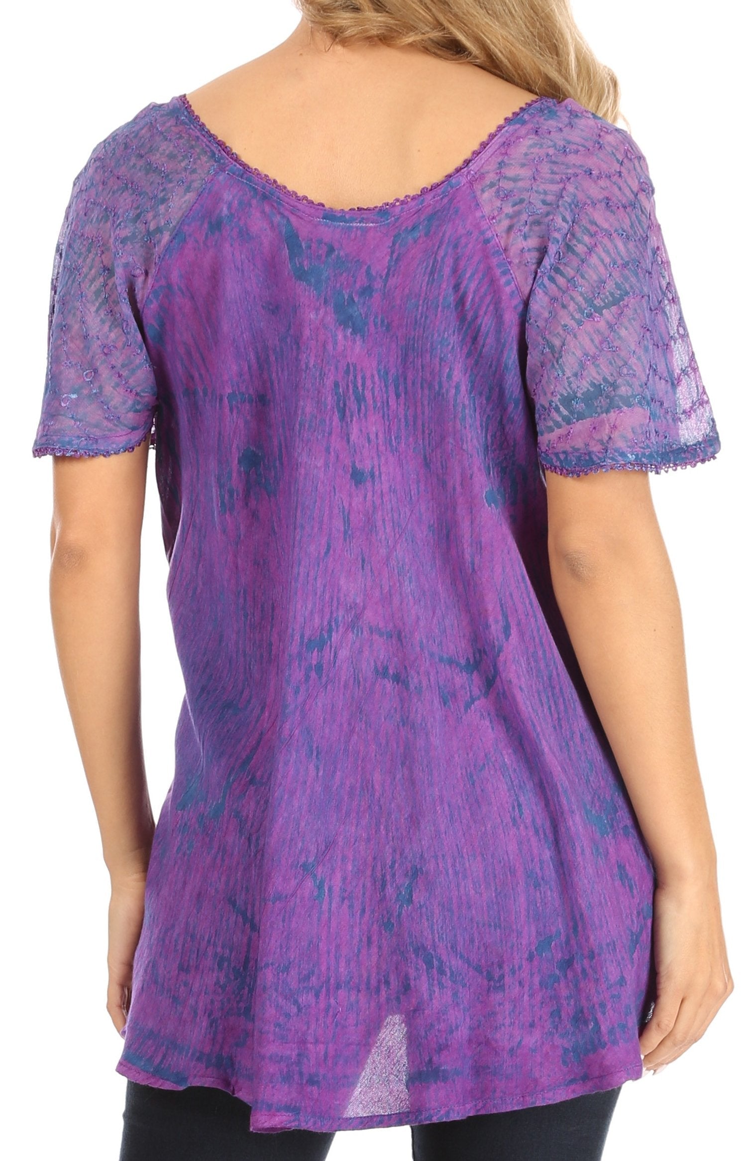 Sakkas Petra Women's Casual Loose Flared Corset Short Sleeve Lace Blouse Top Tunic - Buy One Get One Free