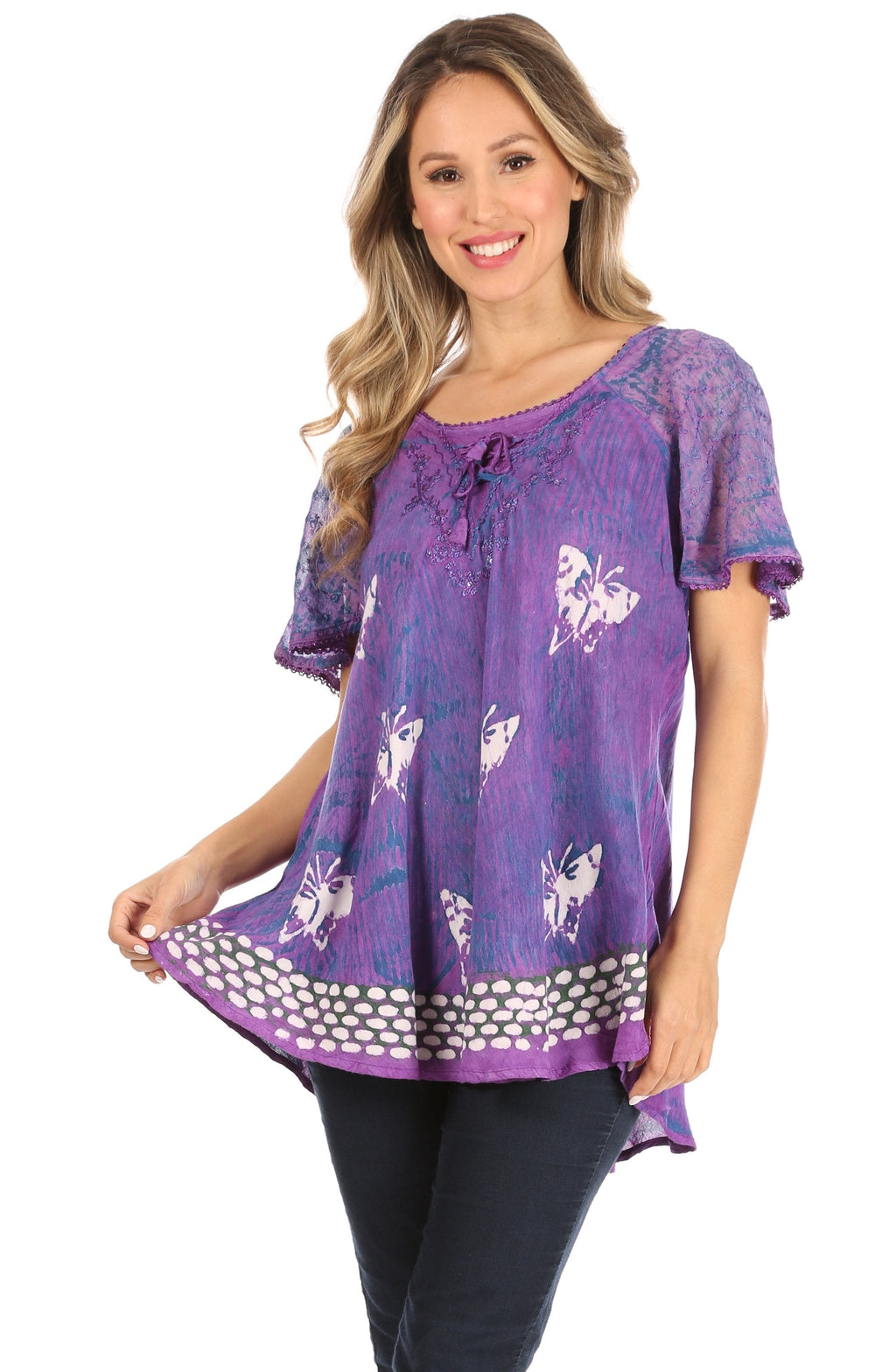 Sakkas Petra Women's Casual Loose Flared Corset Short Sleeve Lace Blouse Top Tunic - Buy One Get One Free