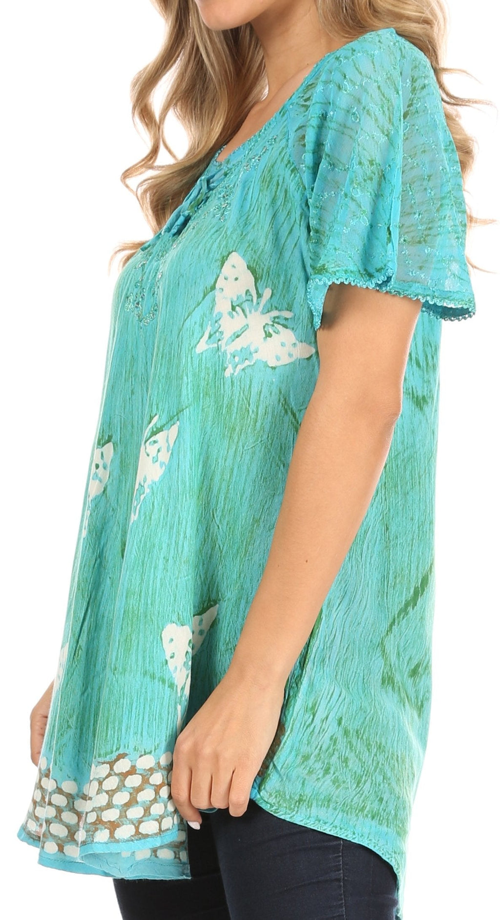 Sakkas Petra Women's Casual Loose Flared Corset Short Sleeve Lace Blouse Top Tunic - Buy One Get One Free