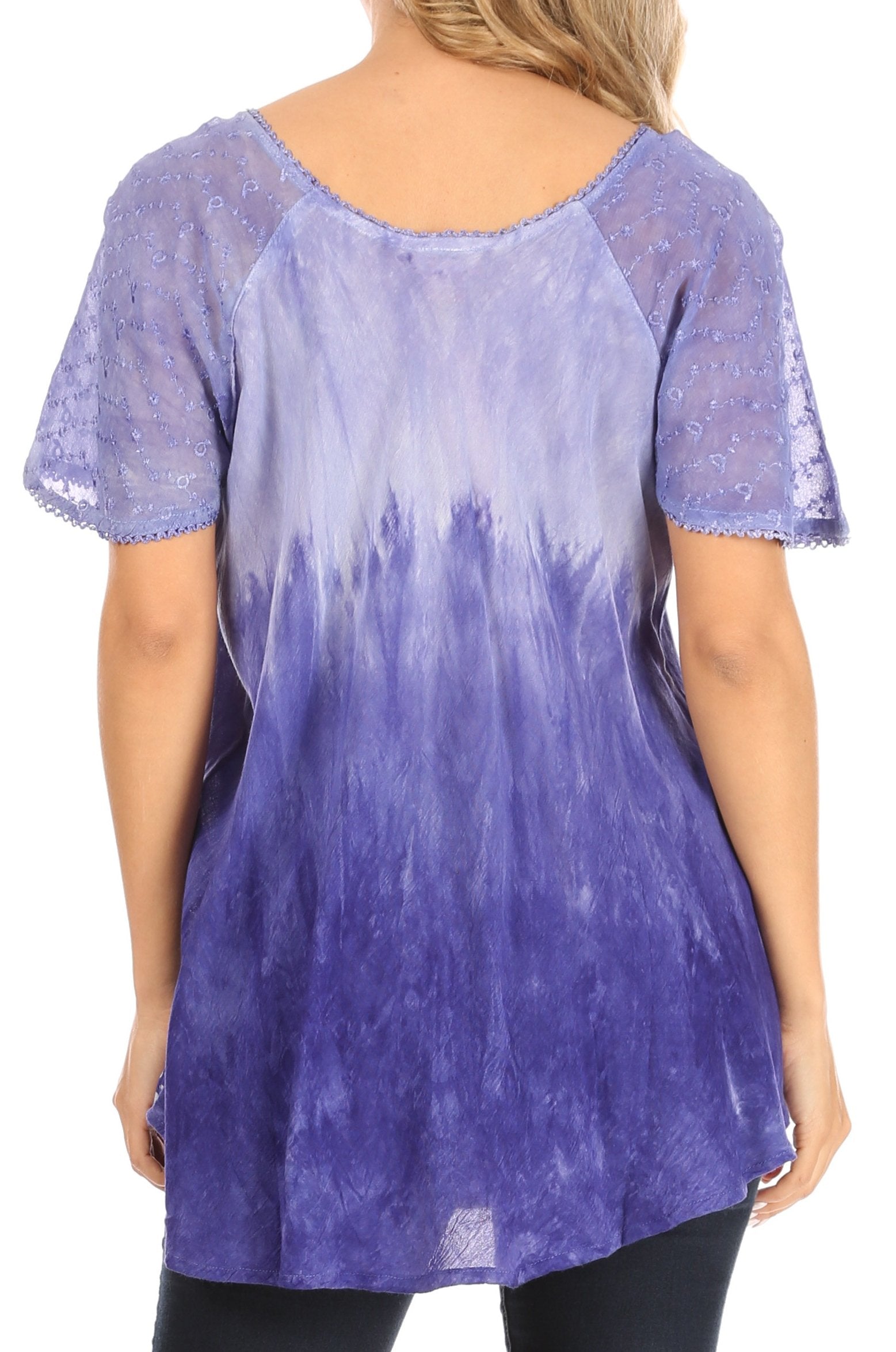 Sakkas Petra Women's Casual Loose Flared Corset Short Sleeve Lace Blouse Top Tunic - Buy One Get One Free