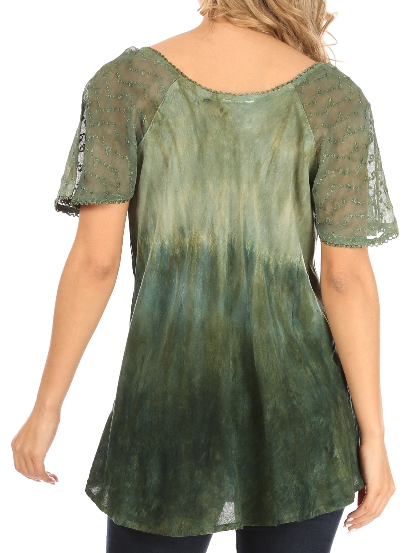 Sakkas Petra Women's Casual Loose Flared Corset Short Sleeve Lace Blouse Top Tunic - Buy One Get One Free