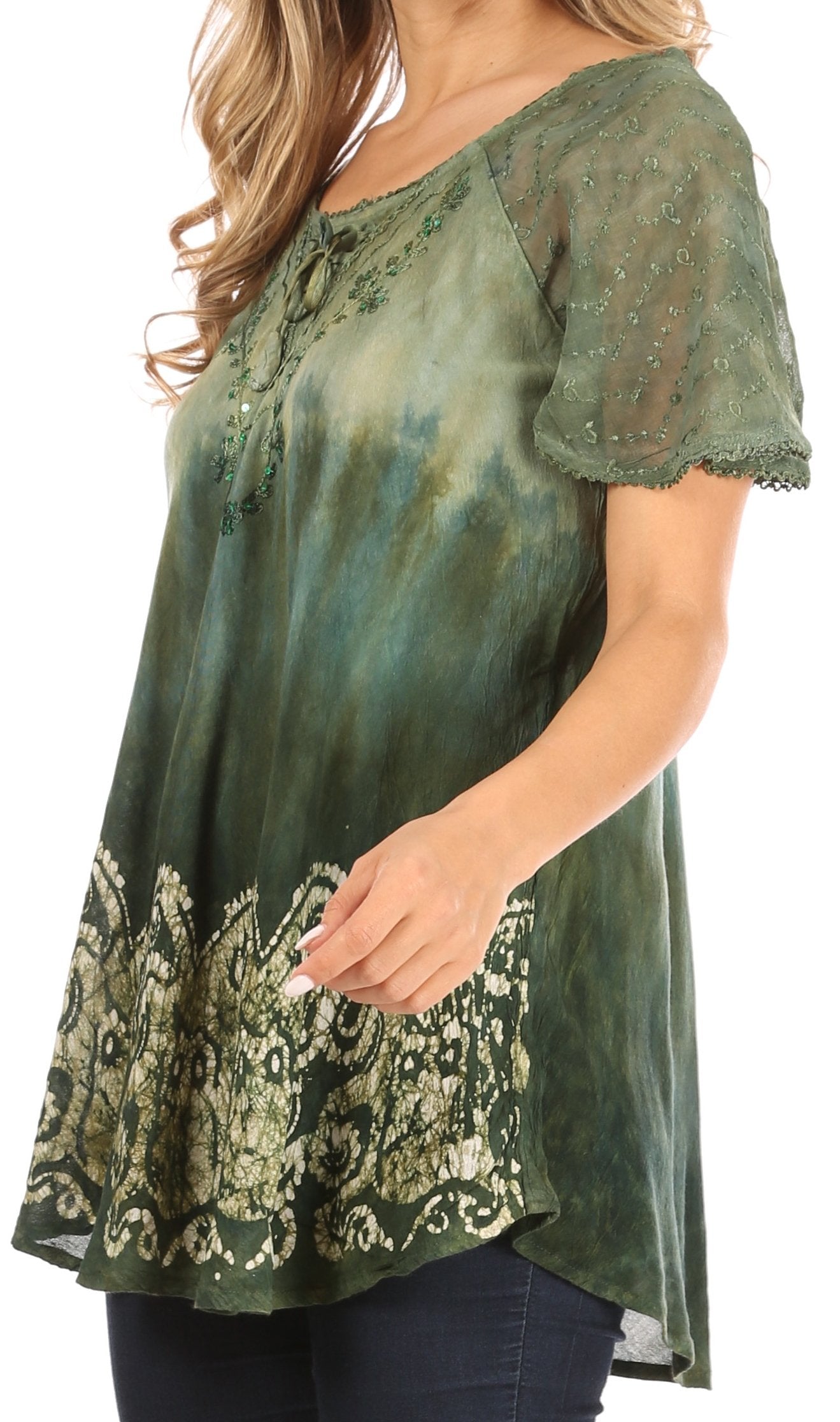 Sakkas Petra Women's Casual Loose Flared Corset Short Sleeve Lace Blouse Top Tunic - Buy One Get One Free