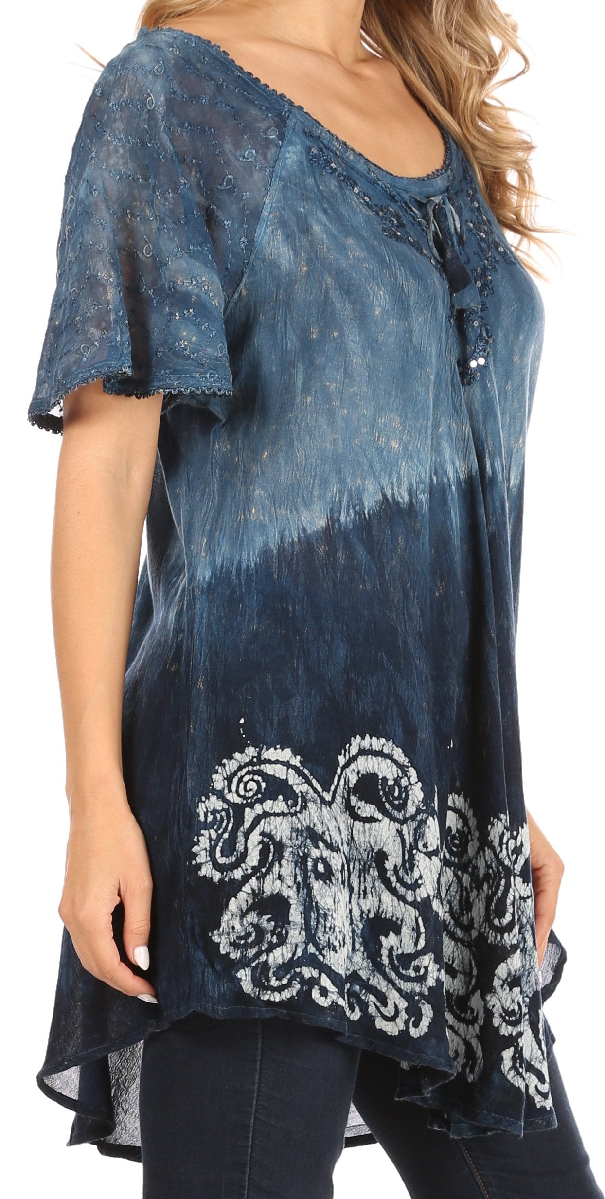Sakkas Petra Women's Casual Loose Flared Corset Short Sleeve Lace Blouse Top Tunic - Buy One Get One Free