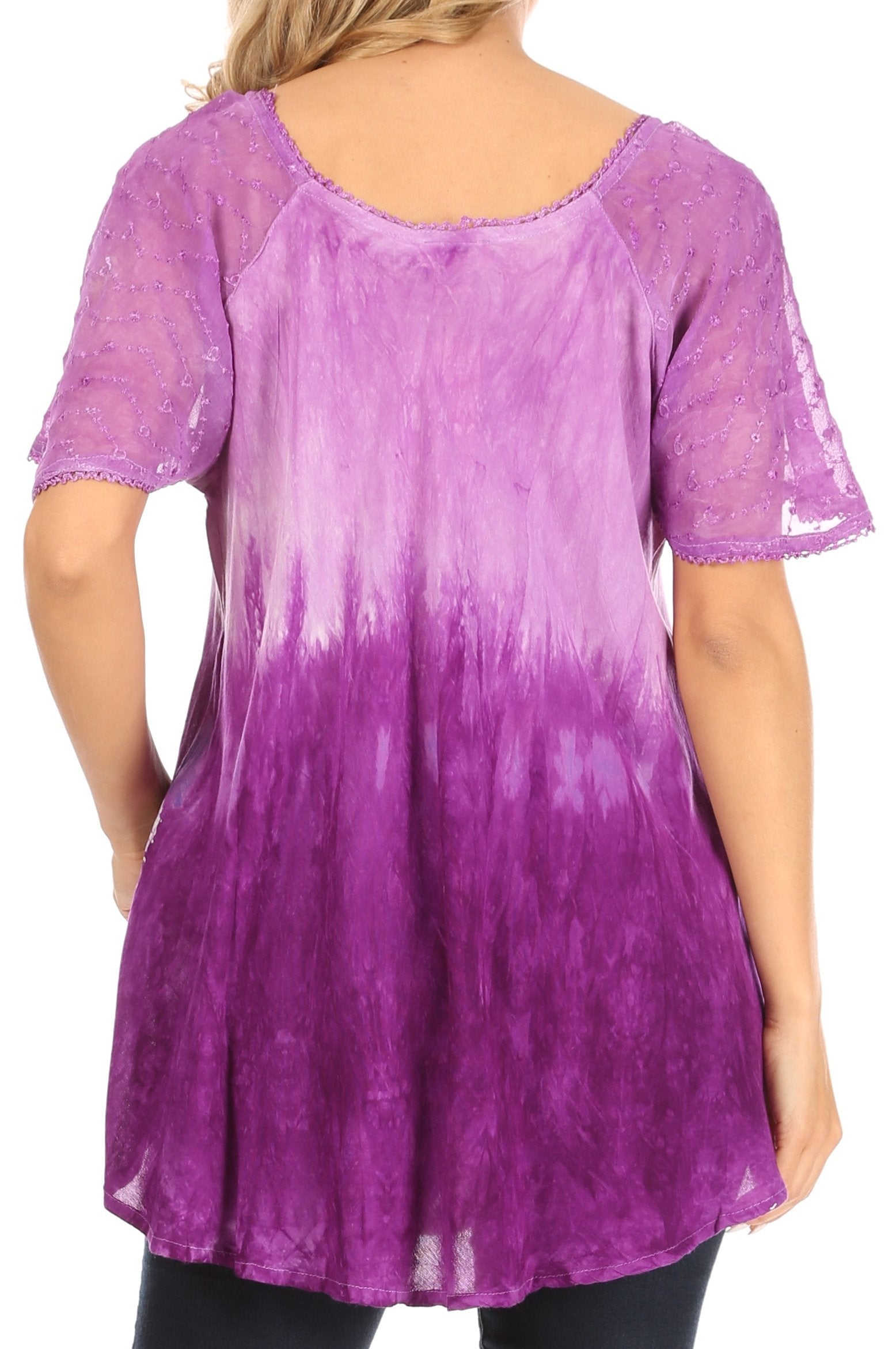 Sakkas Petra Women's Casual Loose Flared Corset Short Sleeve Lace Blouse Top Tunic - Buy One Get One Free