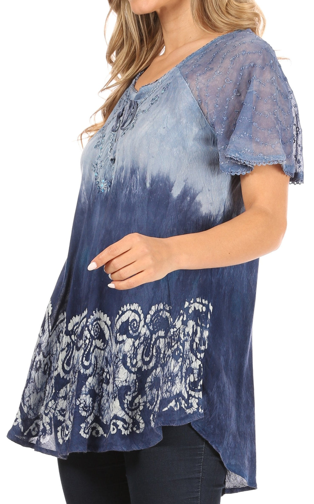 Sakkas Petra Women's Casual Loose Flared Corset Short Sleeve Lace Blouse Top Tunic - Buy One Get One Free
