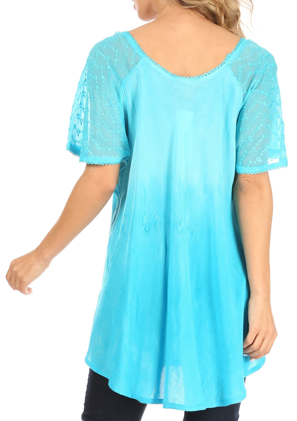 Sakkas Petra Women's Casual Loose Flared Corset Short Sleeve Lace Blouse Top Tunic - Buy One Get One Free