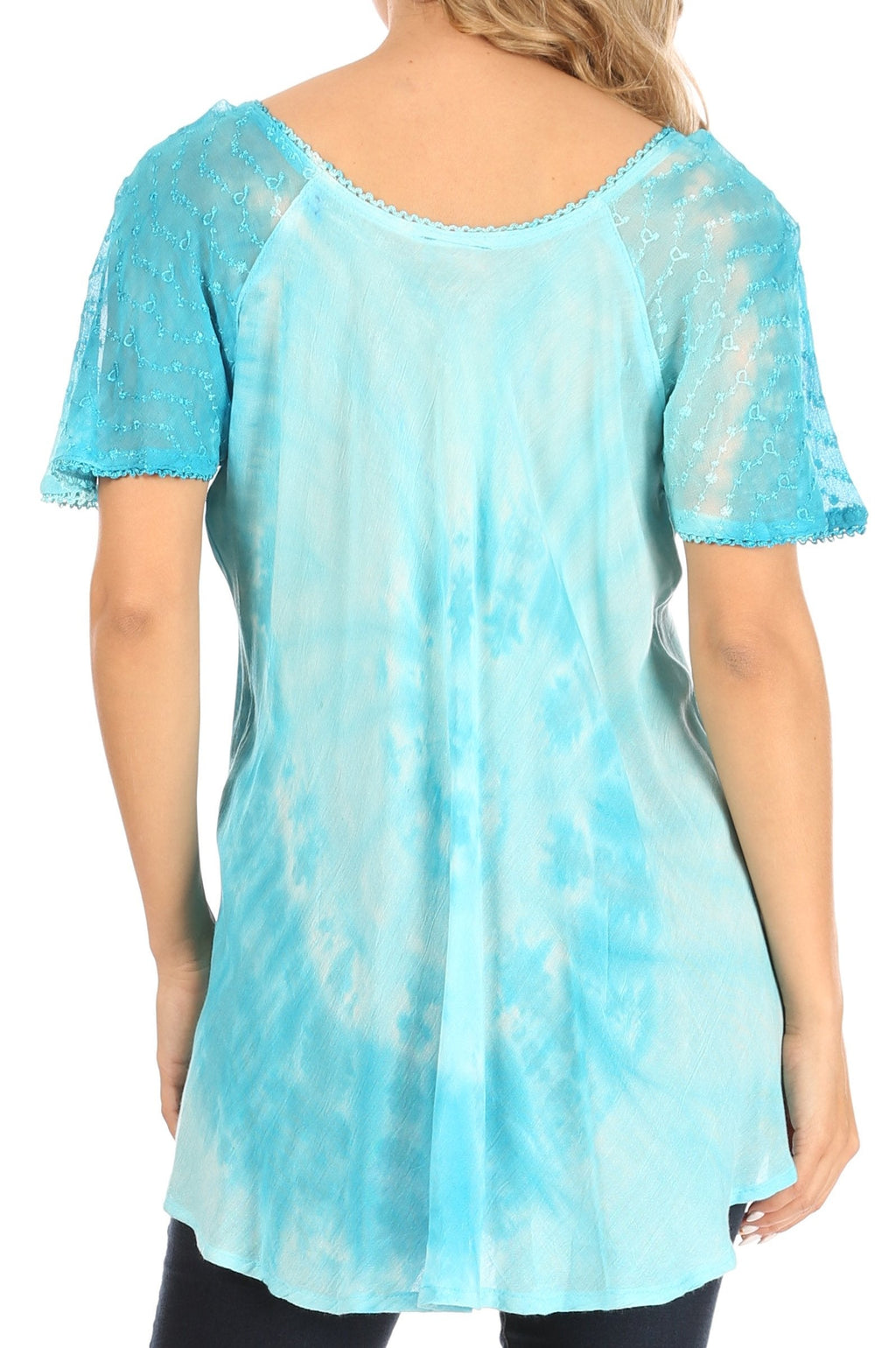 Sakkas Petra Women's Casual Loose Flared Corset Short Sleeve Lace Blouse Top Tunic - Buy One Get One Free