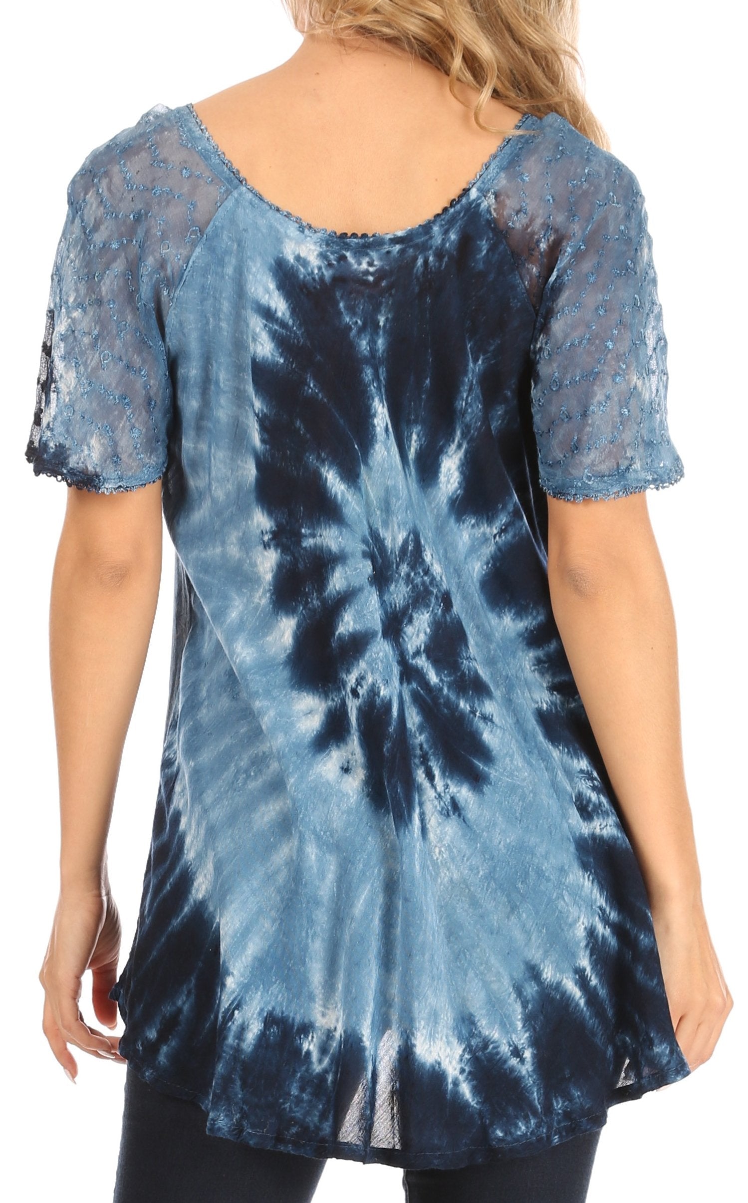 Sakkas Petra Women's Casual Loose Flared Corset Short Sleeve Lace Blouse Top Tunic - Buy One Get One Free