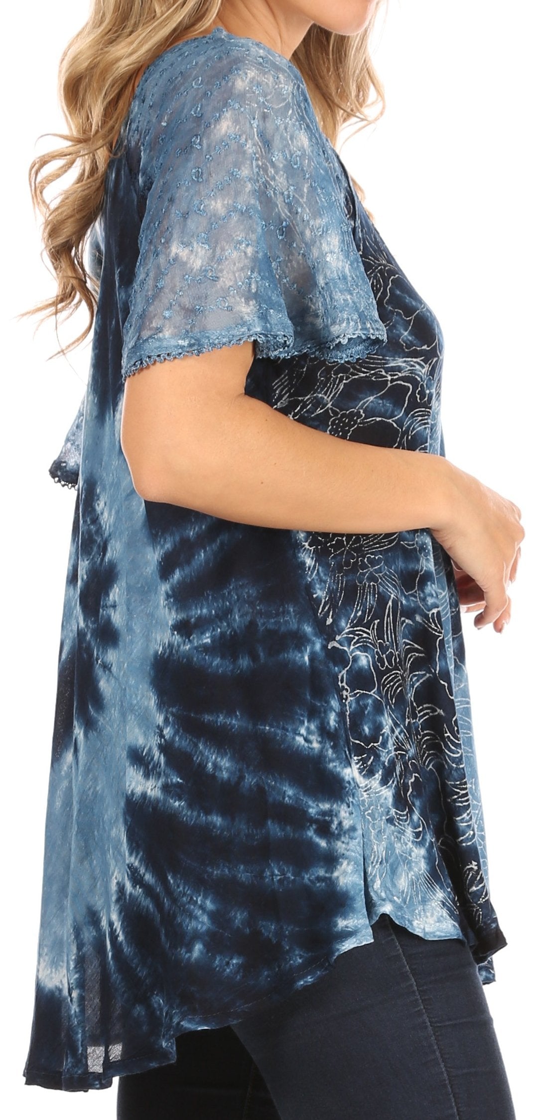 Sakkas Petra Women's Casual Loose Flared Corset Short Sleeve Lace Blouse Top Tunic - Buy One Get One Free