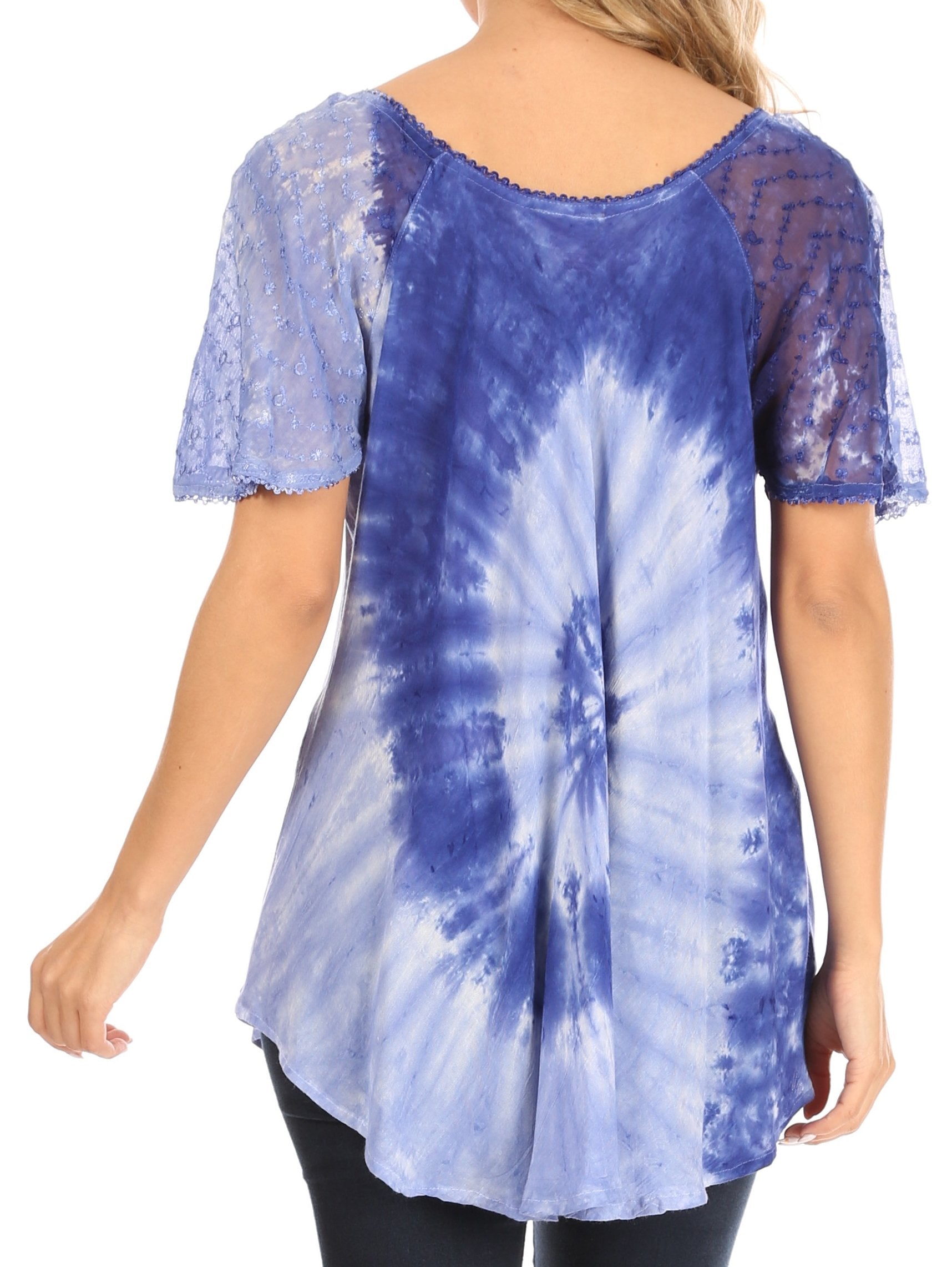 Sakkas Petra Women's Casual Loose Flared Corset Short Sleeve Lace Blouse Top Tunic - Buy One Get One Free