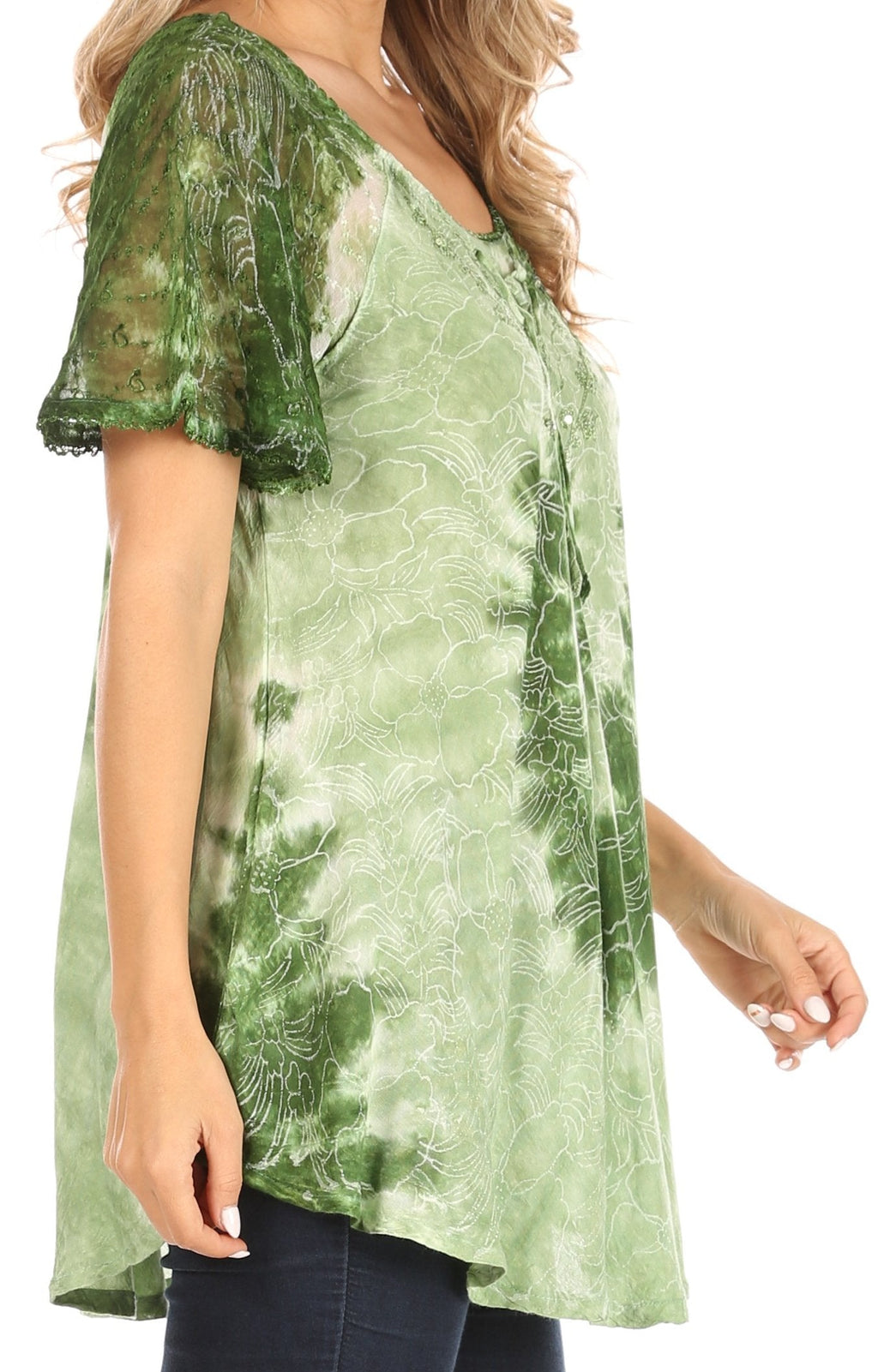 Sakkas Petra Women's Casual Loose Flared Corset Short Sleeve Lace Blouse Top Tunic - Buy One Get One Free