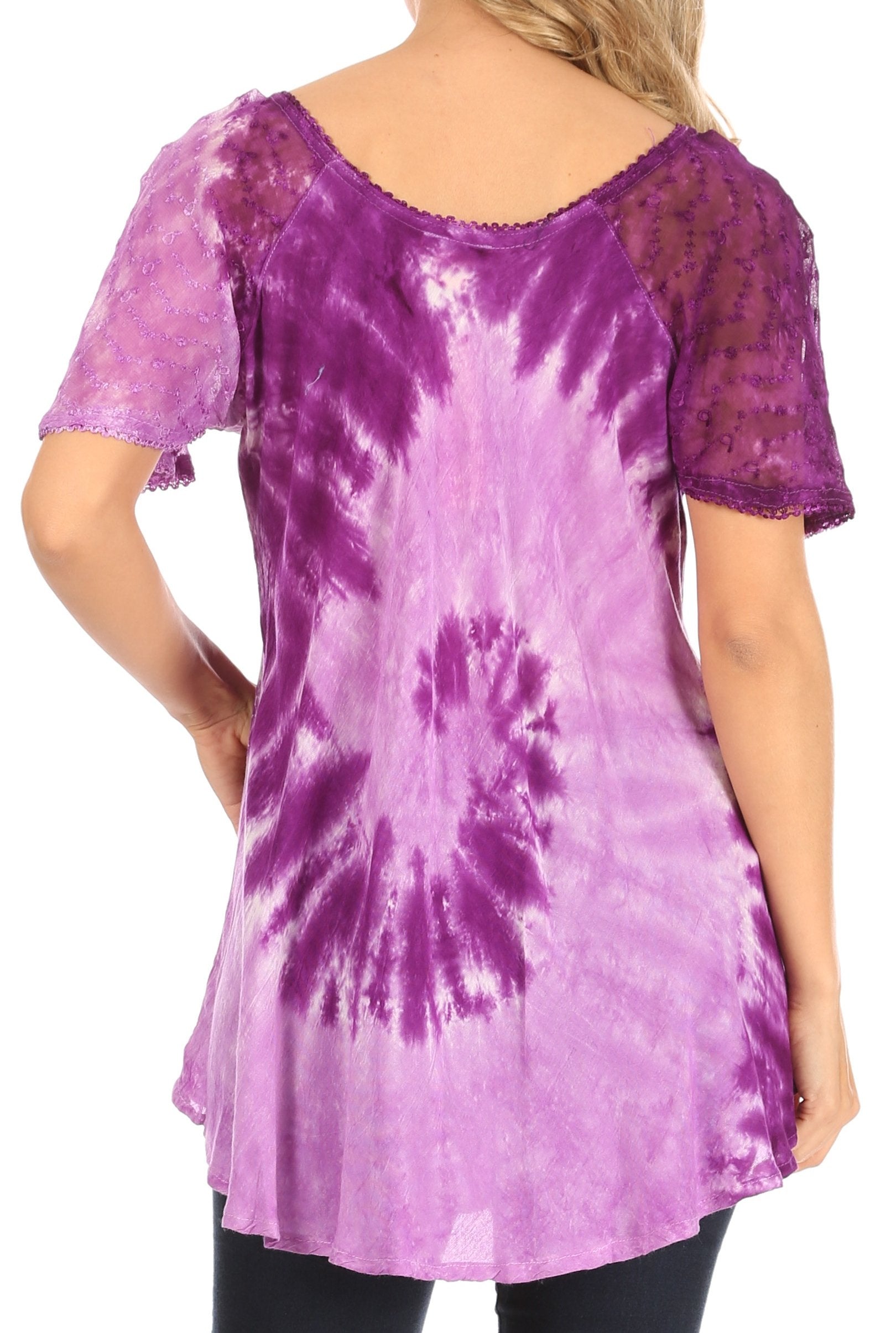 Sakkas Petra Women's Casual Loose Flared Corset Short Sleeve Lace Blouse Top Tunic - Buy One Get One Free