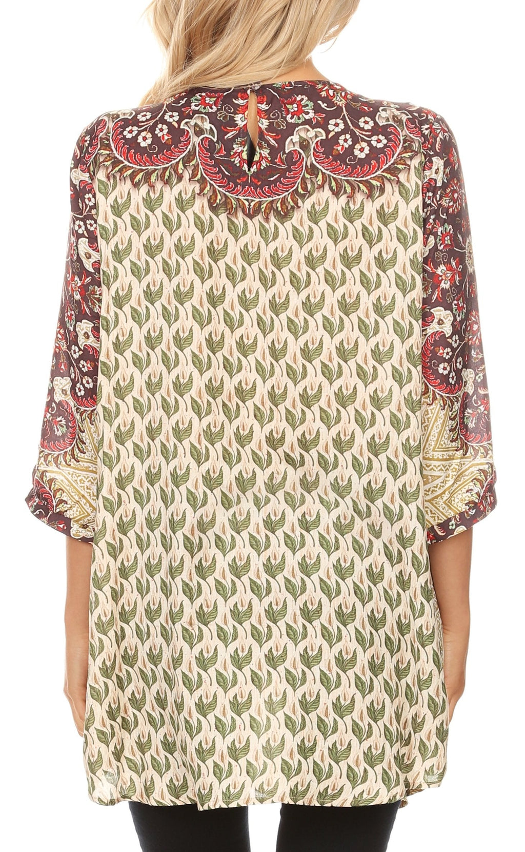 Sakkas Ilari Womens Short Sleeve Everyday Blouse Top with Embellishing Relax Fit