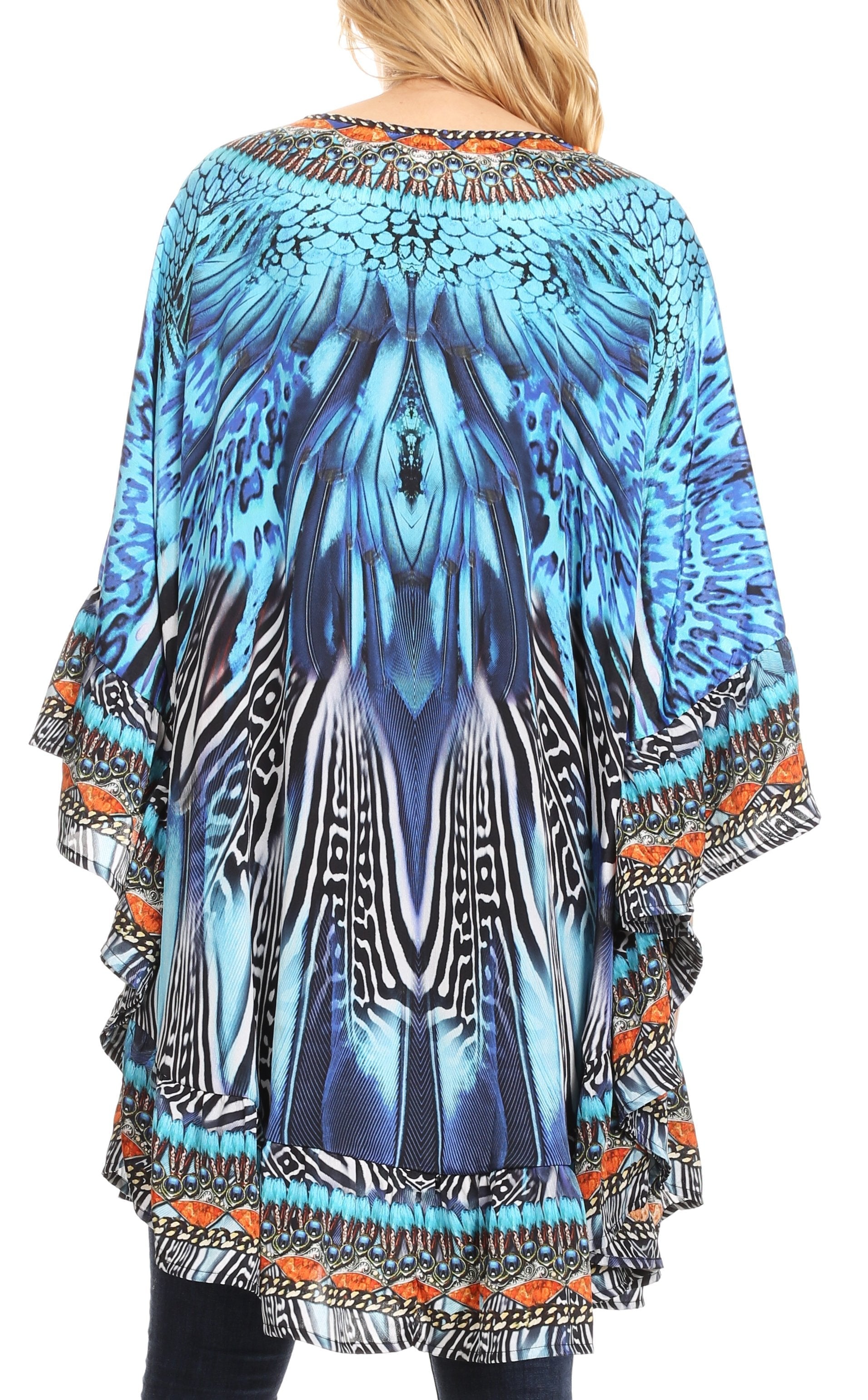 Sakkas Delu Women's Loose V Neck Blouses Top Tunic with Ruffles And Rhinestone