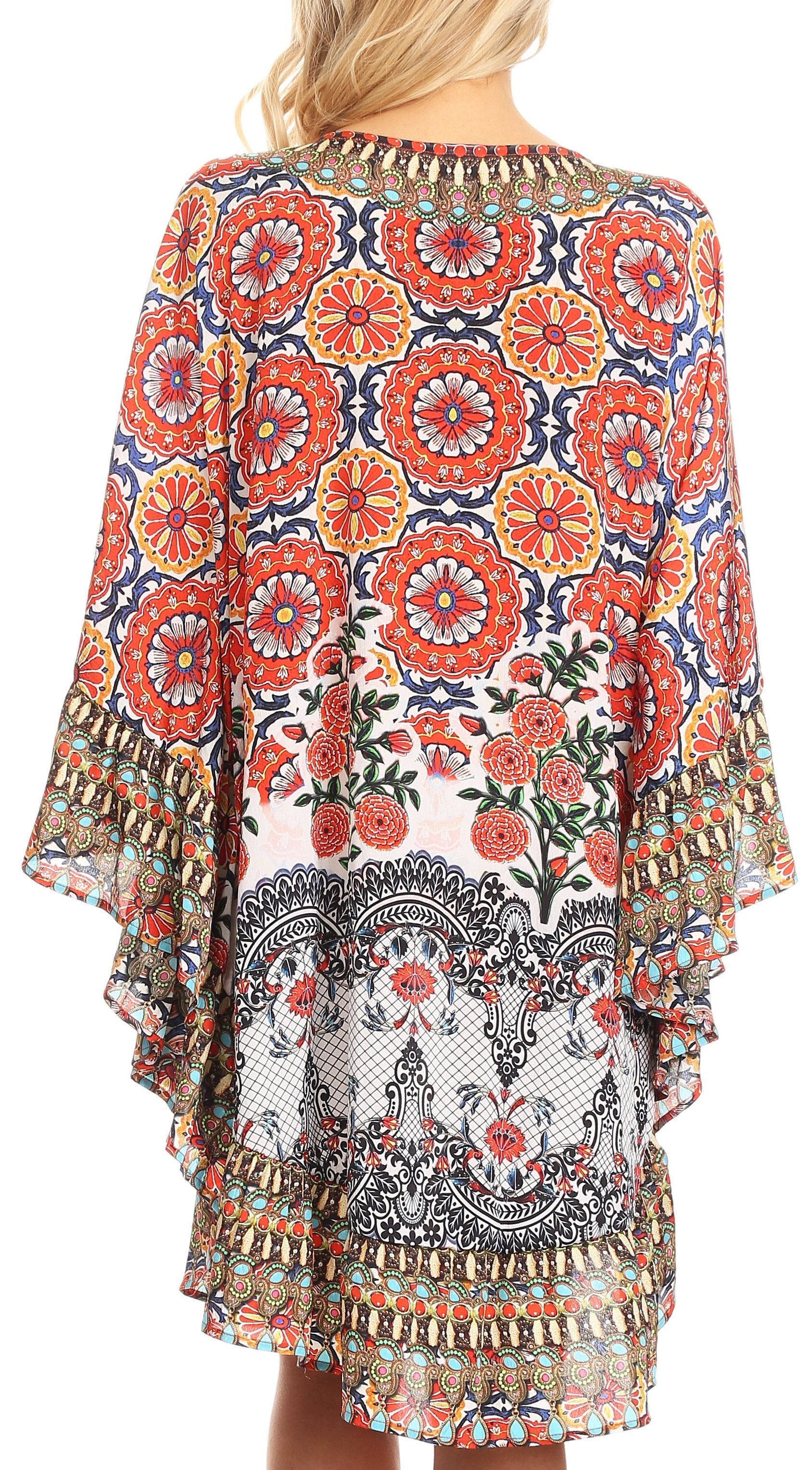 Sakkas Delu Flowy V Neck Blouse Top with Ruffled Trim and Rhinestones