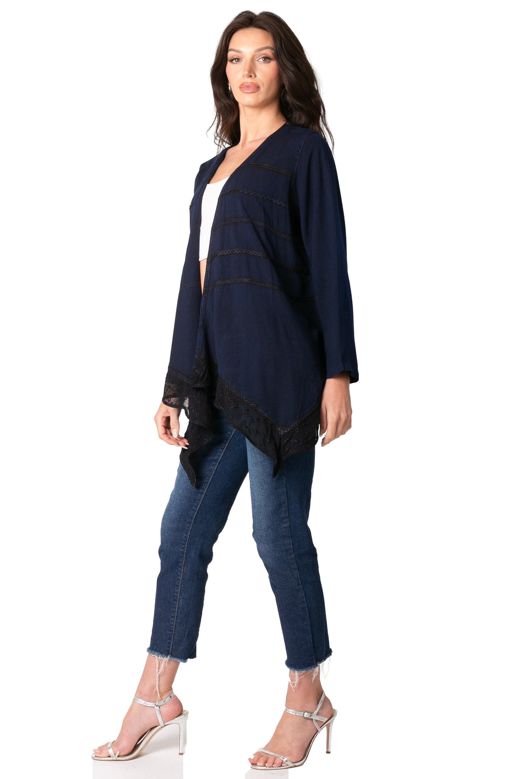 Sakkas Isenia Cardigan Open Front Kimono Long Sleeve Embroidered Top Blouse Lace
