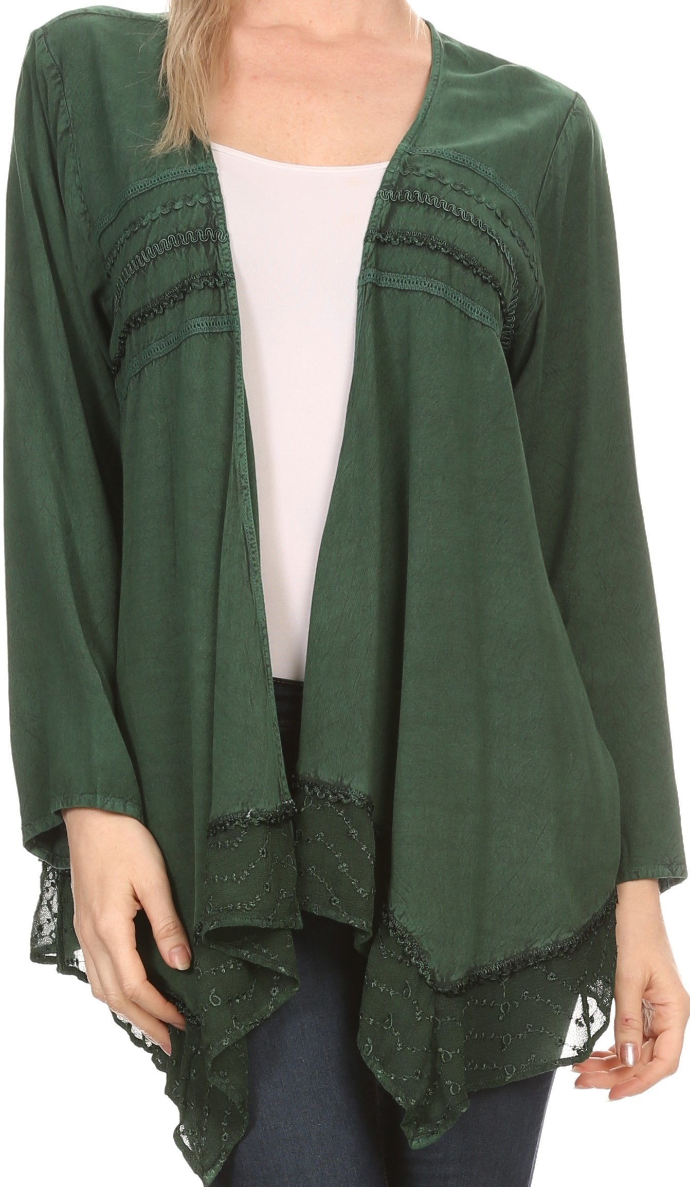 Sakkas Isenia Cardigan Open Front Kimono Long Sleeve Embroidered Top Blouse Lace