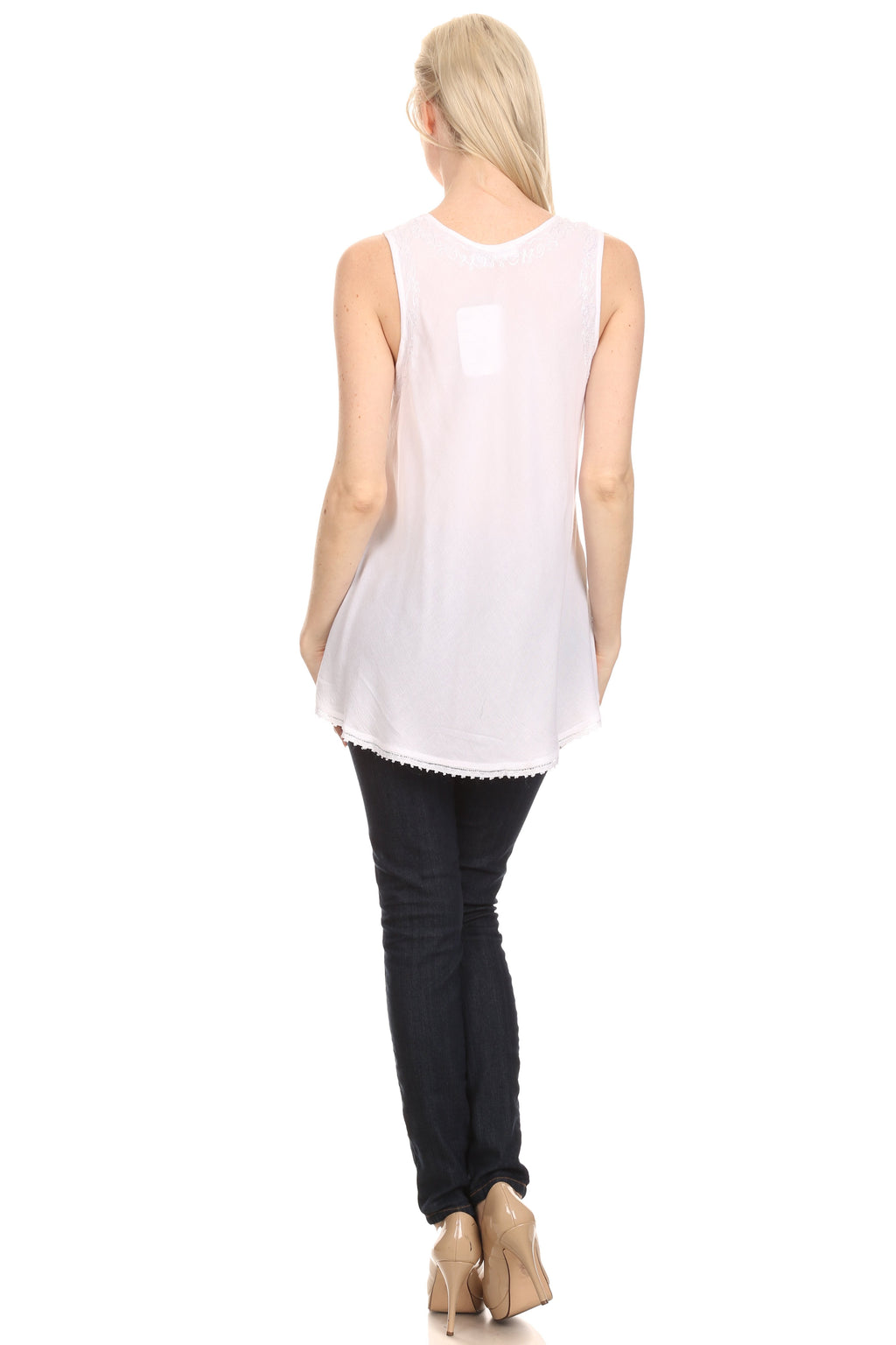 Sakkas Thorn Tropical Sleeveless Sequin Blouse Tank Top With Detailed Embroidery