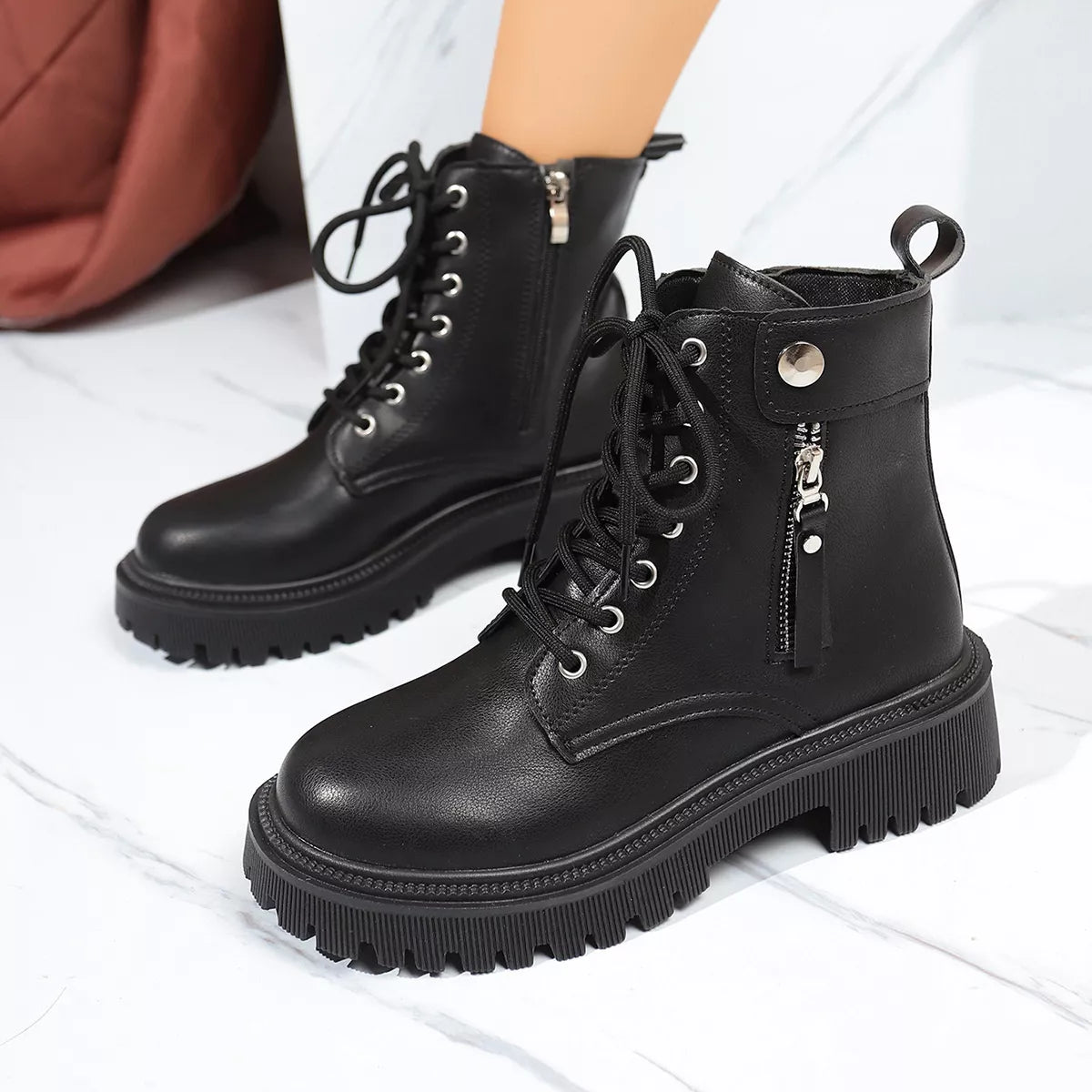 Round Toe Block Heels Boots with Mid-Heel Comfort