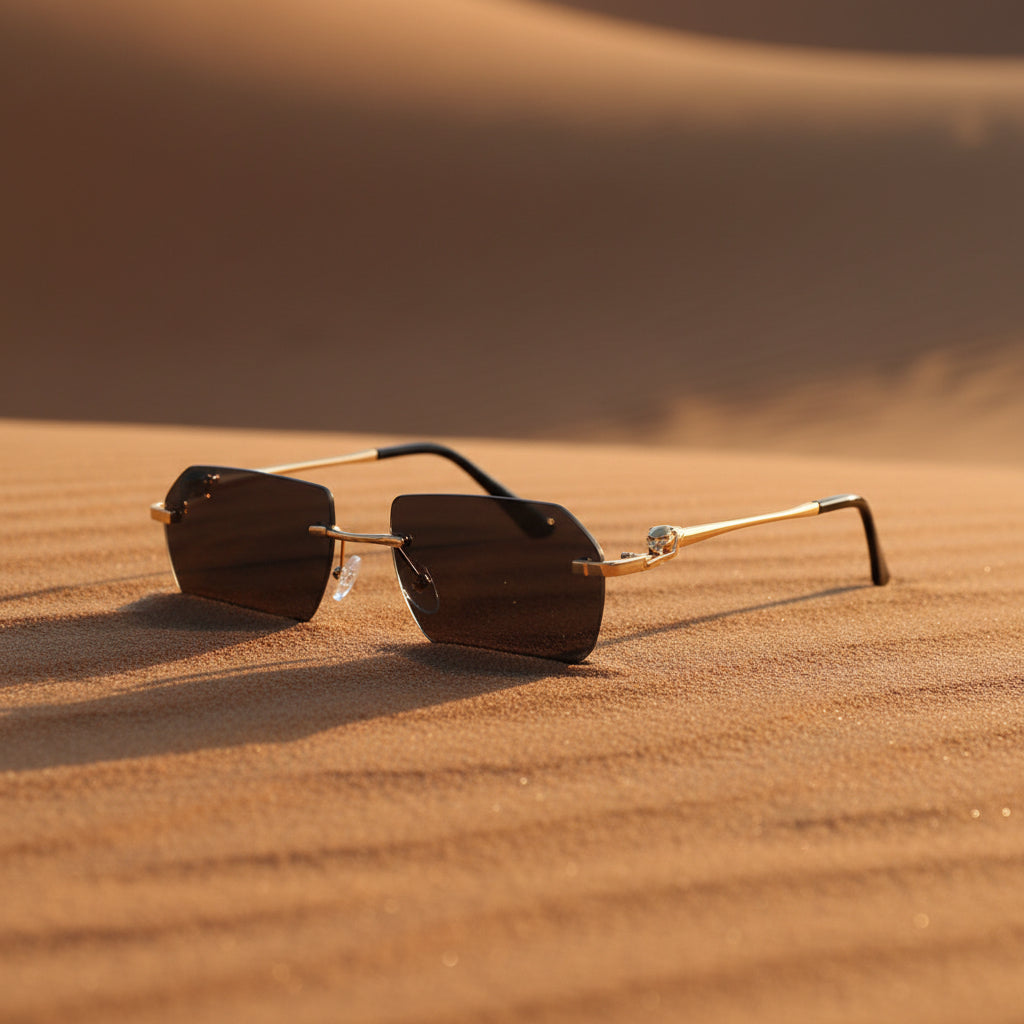Gold Frame Cheetah Rimless Sunglasses – INS Hip-Hop Style